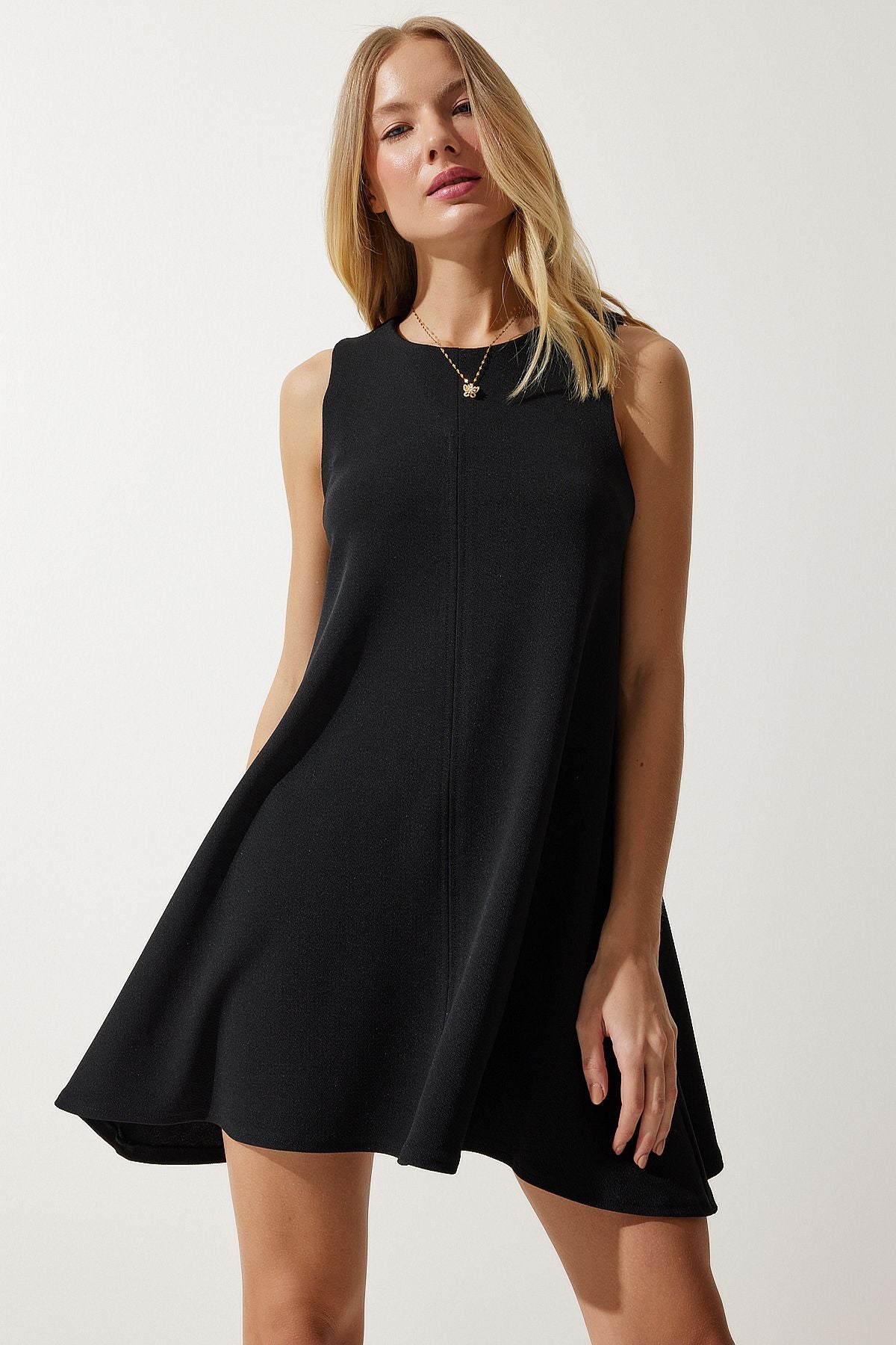 Women's black bike collar cottage woven bell dress RV00160