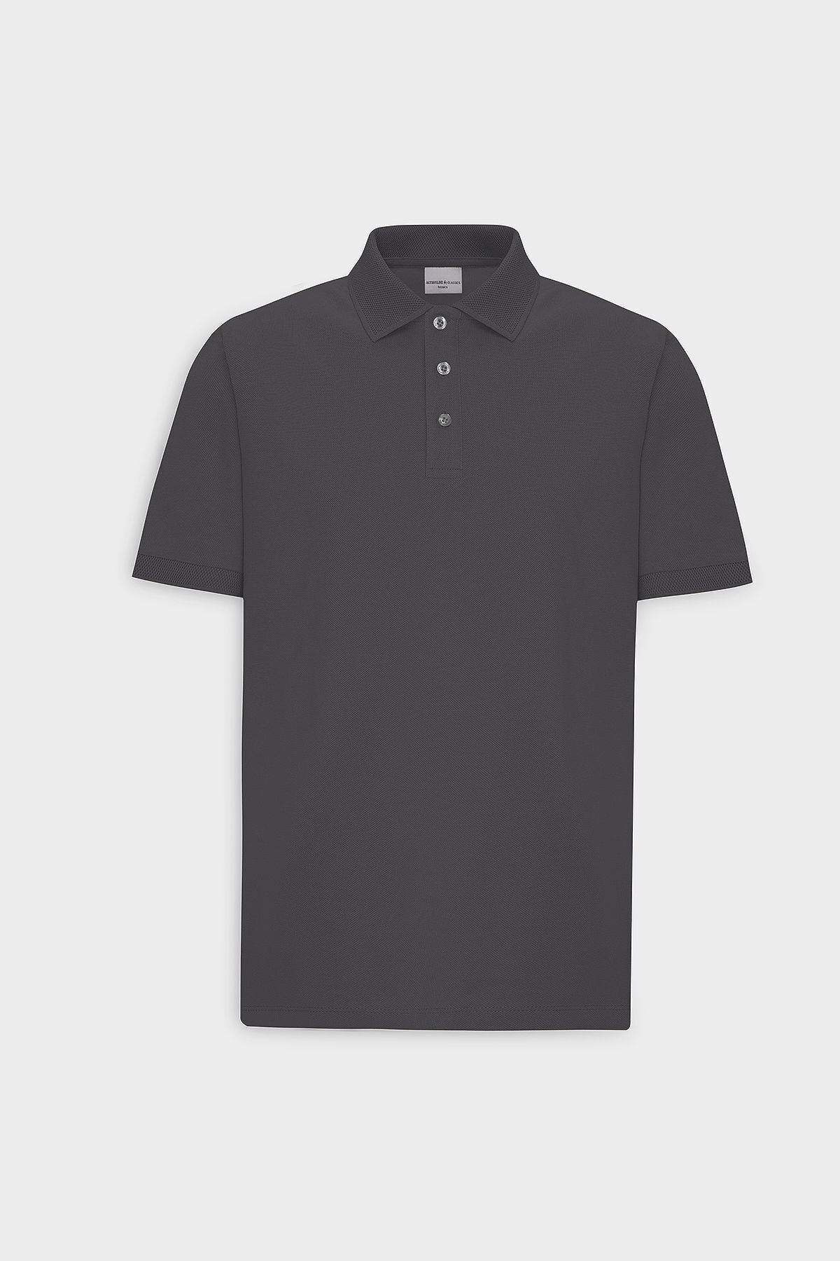 Men's anthracite 100 %cotton curved pike polo collar slim fit narrow cut t -shirt