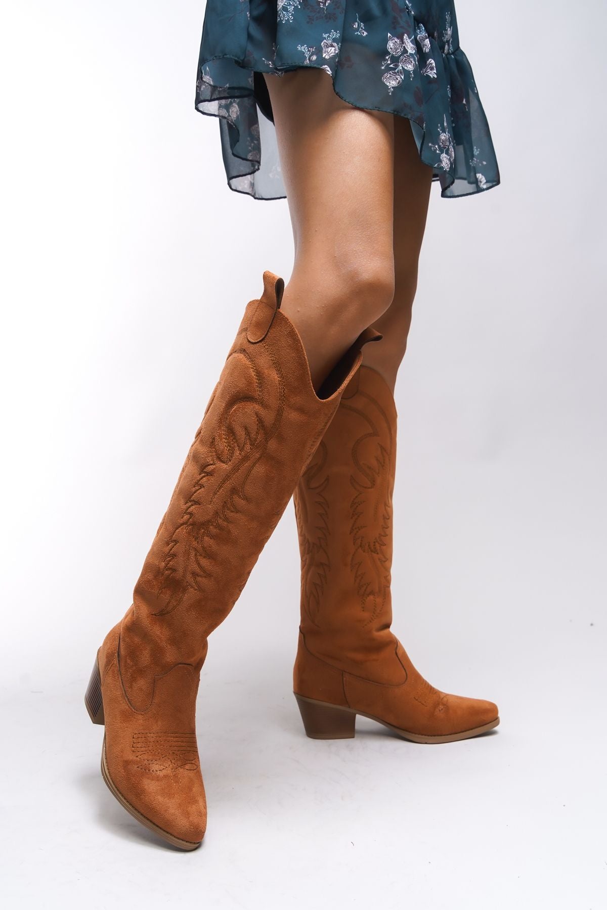 Zreidira Woman Embroidery Western Boots 001290 Taba Suede