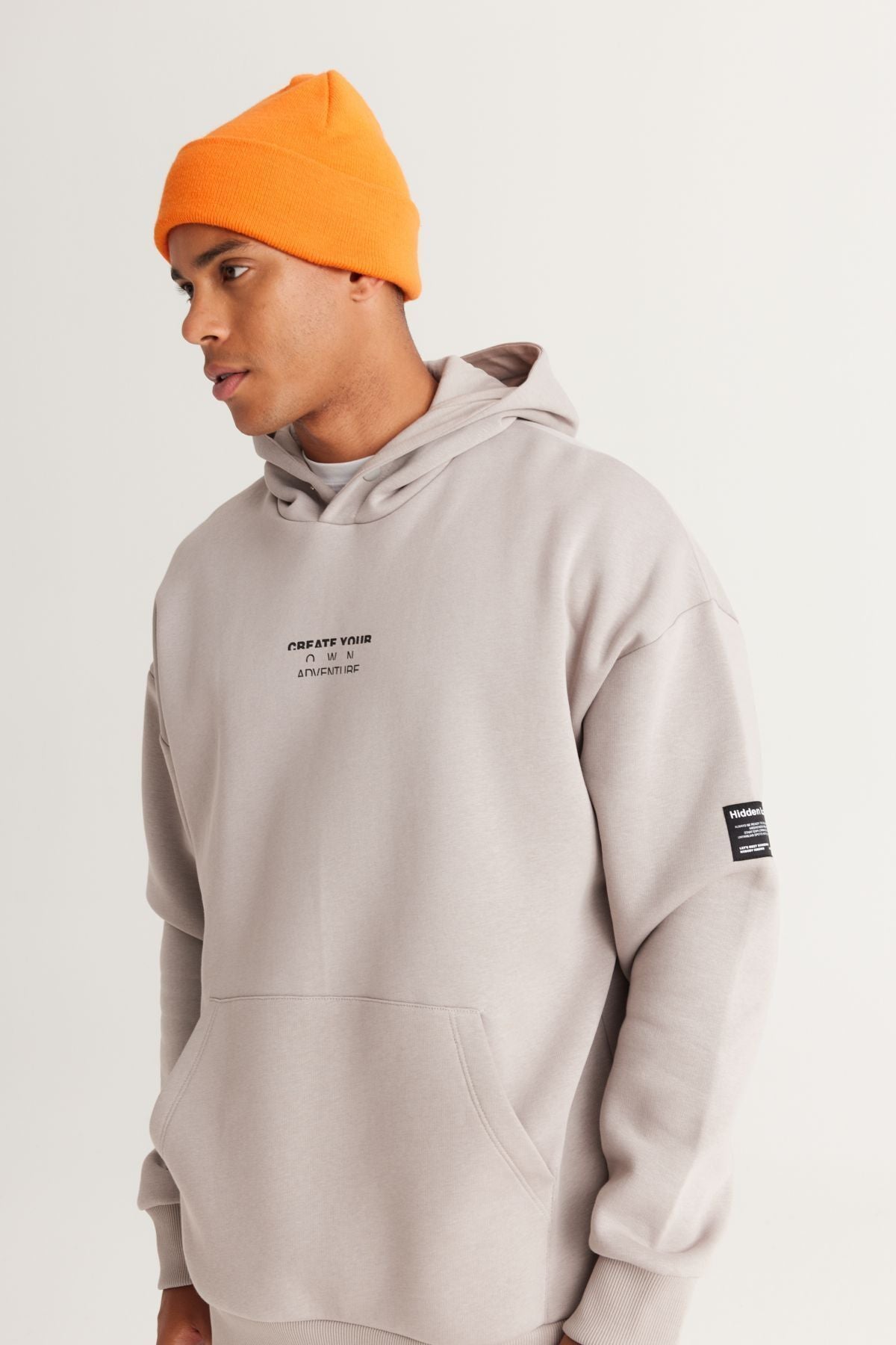 Men's light gray overwheeling fit with plenty of cuts hooded 3 -IP Cotton Sweatshirt