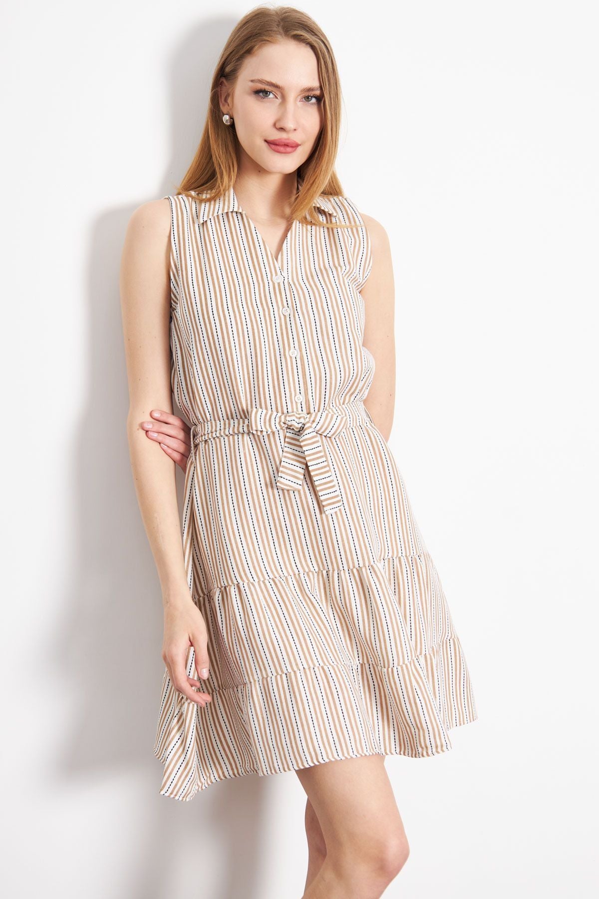 Female Mink front buttoned waist arched sleeveless dress ARM-24Y001066