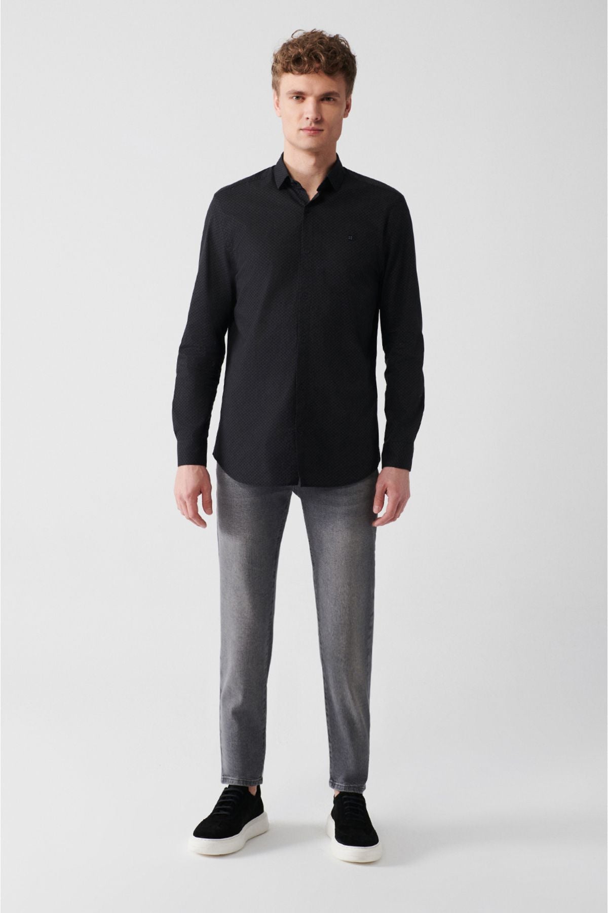 Men's anthracite 100 %cotton printed shirt A31y2040