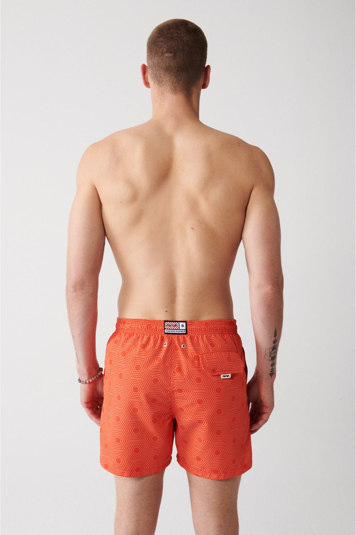 Orange fast -drying geometric printed standard size special box Comfort Fit Mayo Sea Short