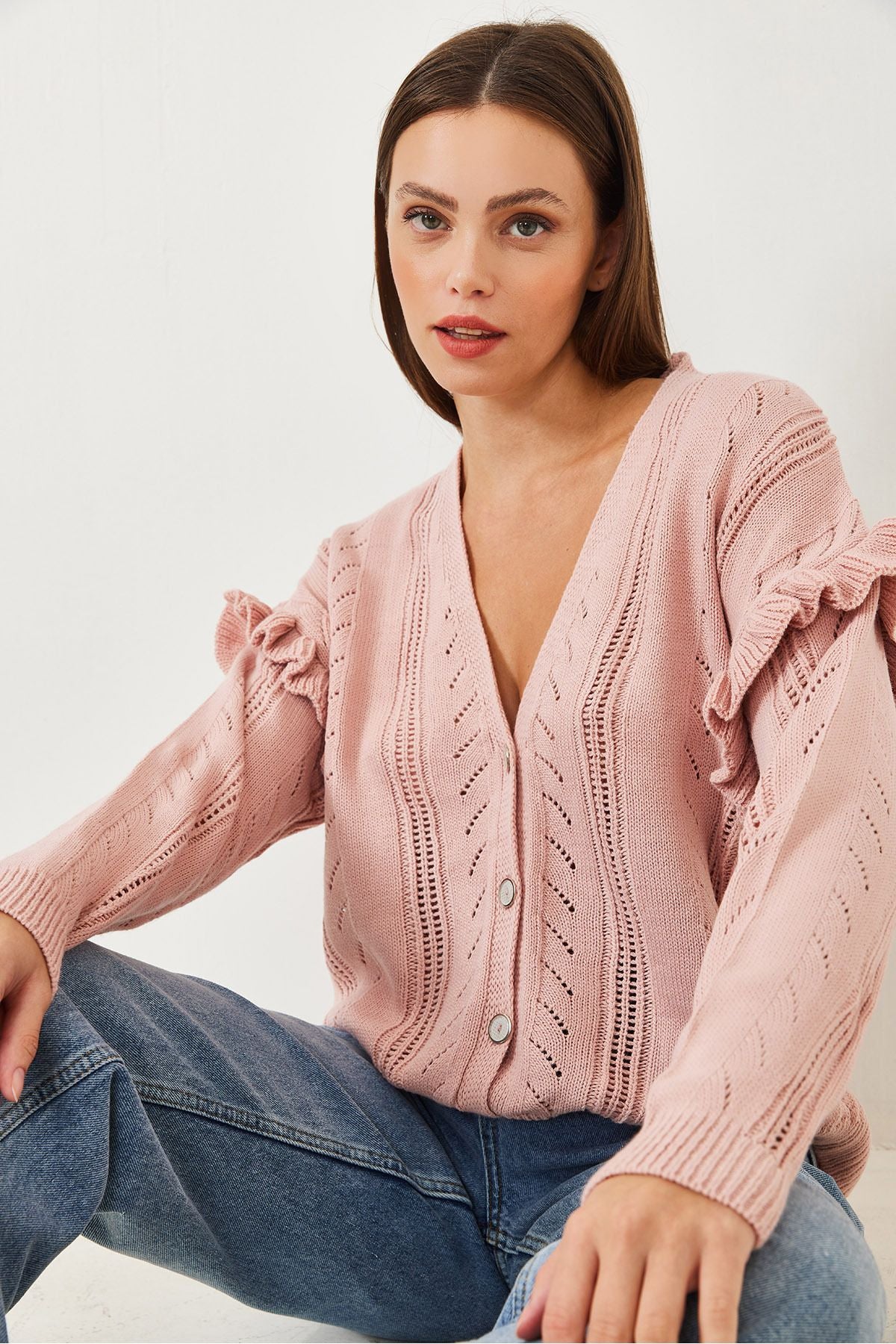 WOMEN OUTWOYRED Ruffle knitwear cardigan