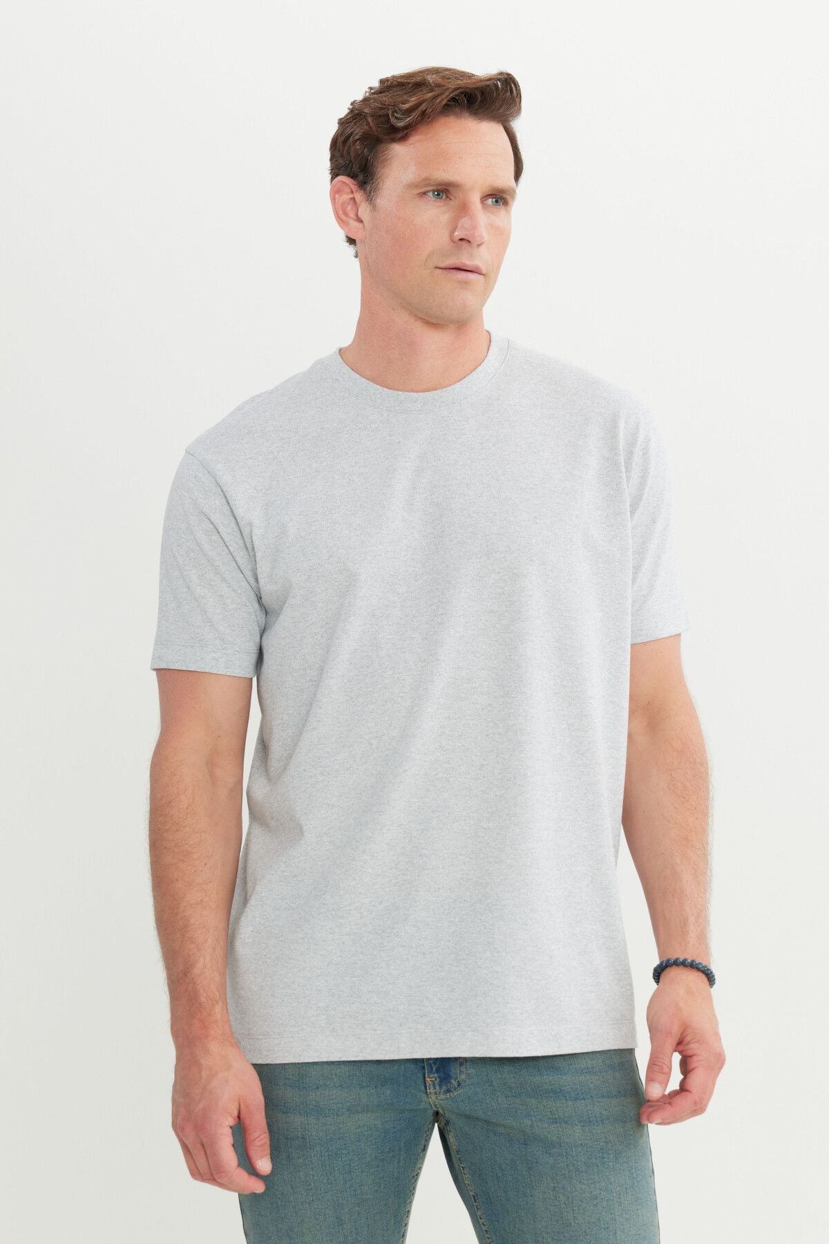 Men's gray melange cotton modern fit comfortable cut bike bike collar t -shirt