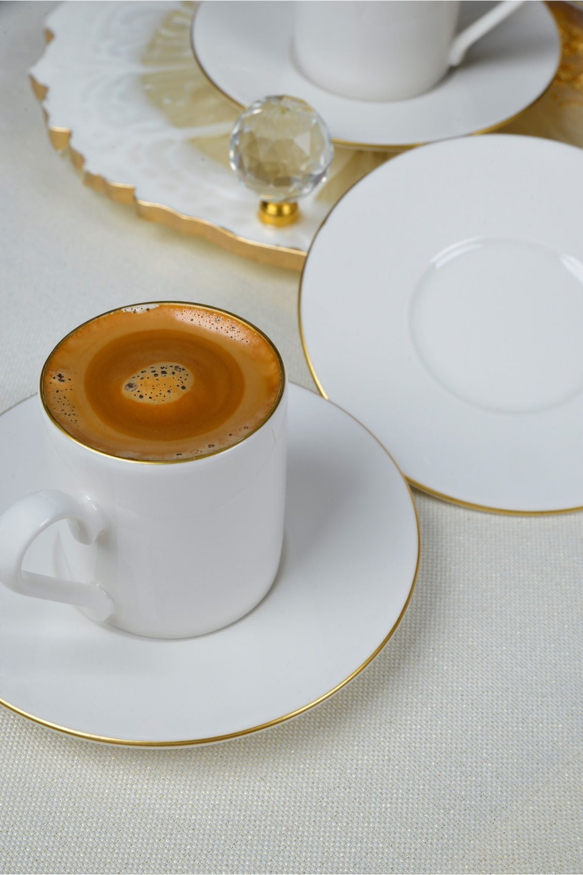 Hayal Gold Gilded 12 Piece 6 Person Porcelain Coffee Cup Cup Set Broken White