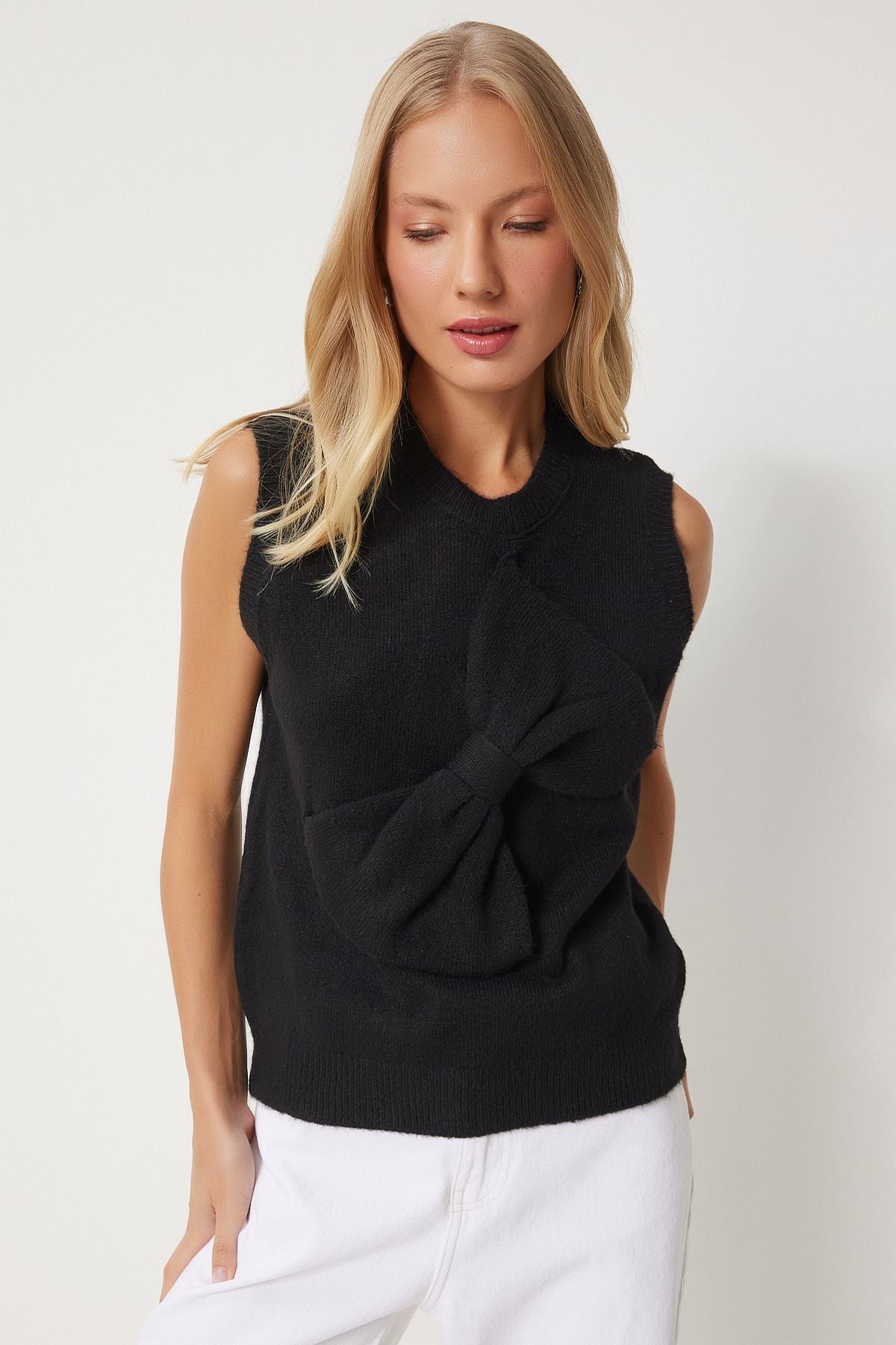 Women's black bow knitwear sweater pf00083