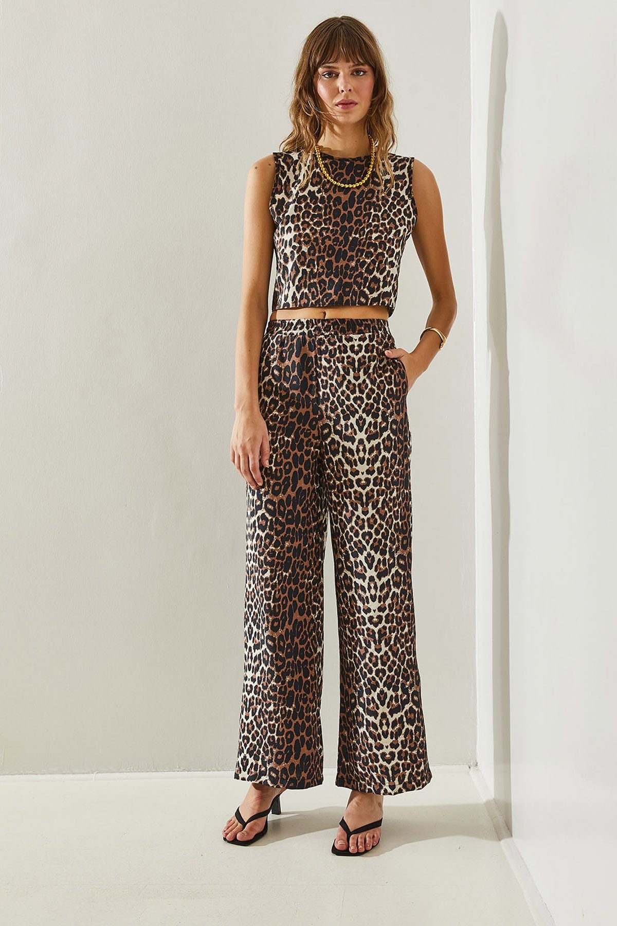 Female Biye Detailed Leopard Patterned Vest Pants 9260 Over-Upper Team 60251394