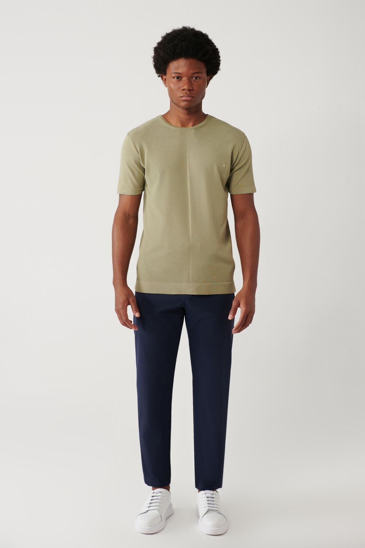Men's Open Khaki Bicycle Collar Rayon textured knitwear T-shirt A41y5099