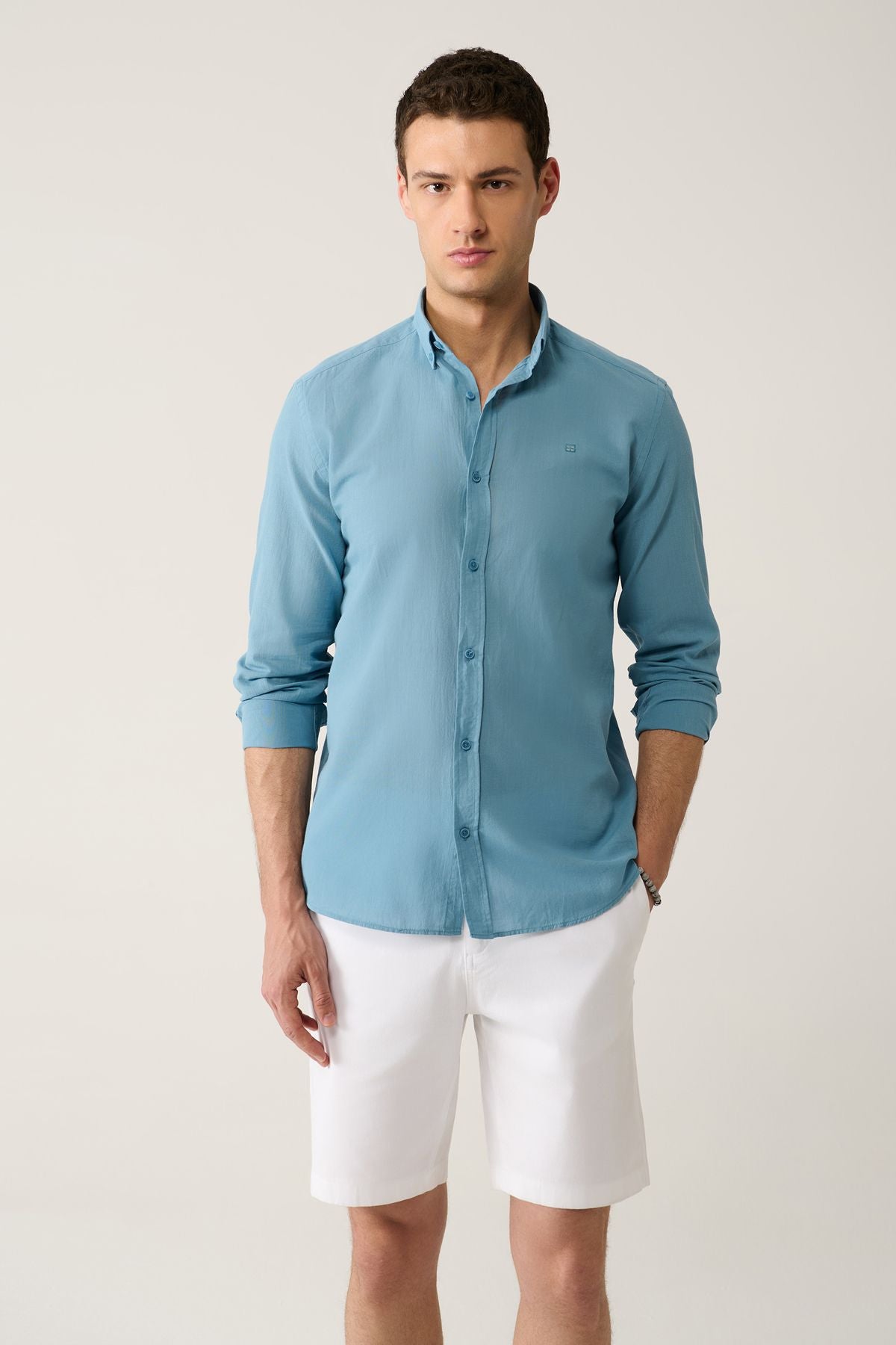 Men's Indigo 100 %Cotton Flinter Soft key buttoned collar shirt E002206
