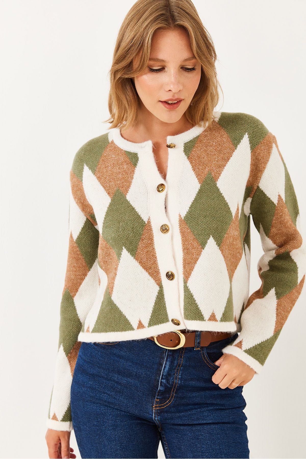 Women's baklava patterned knitwear cardigan