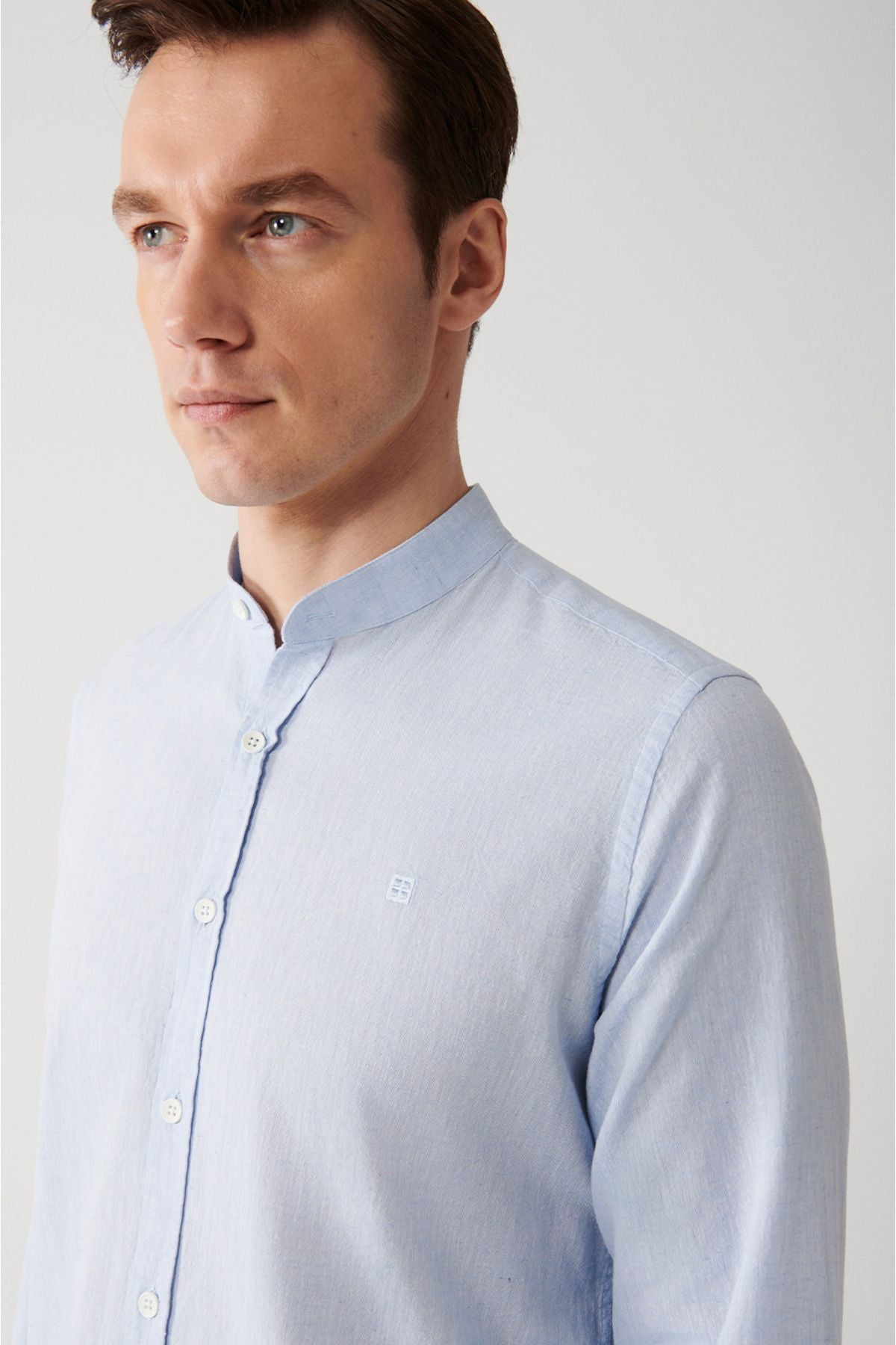 Men's blue dominant collar linen mixed shirt B002027