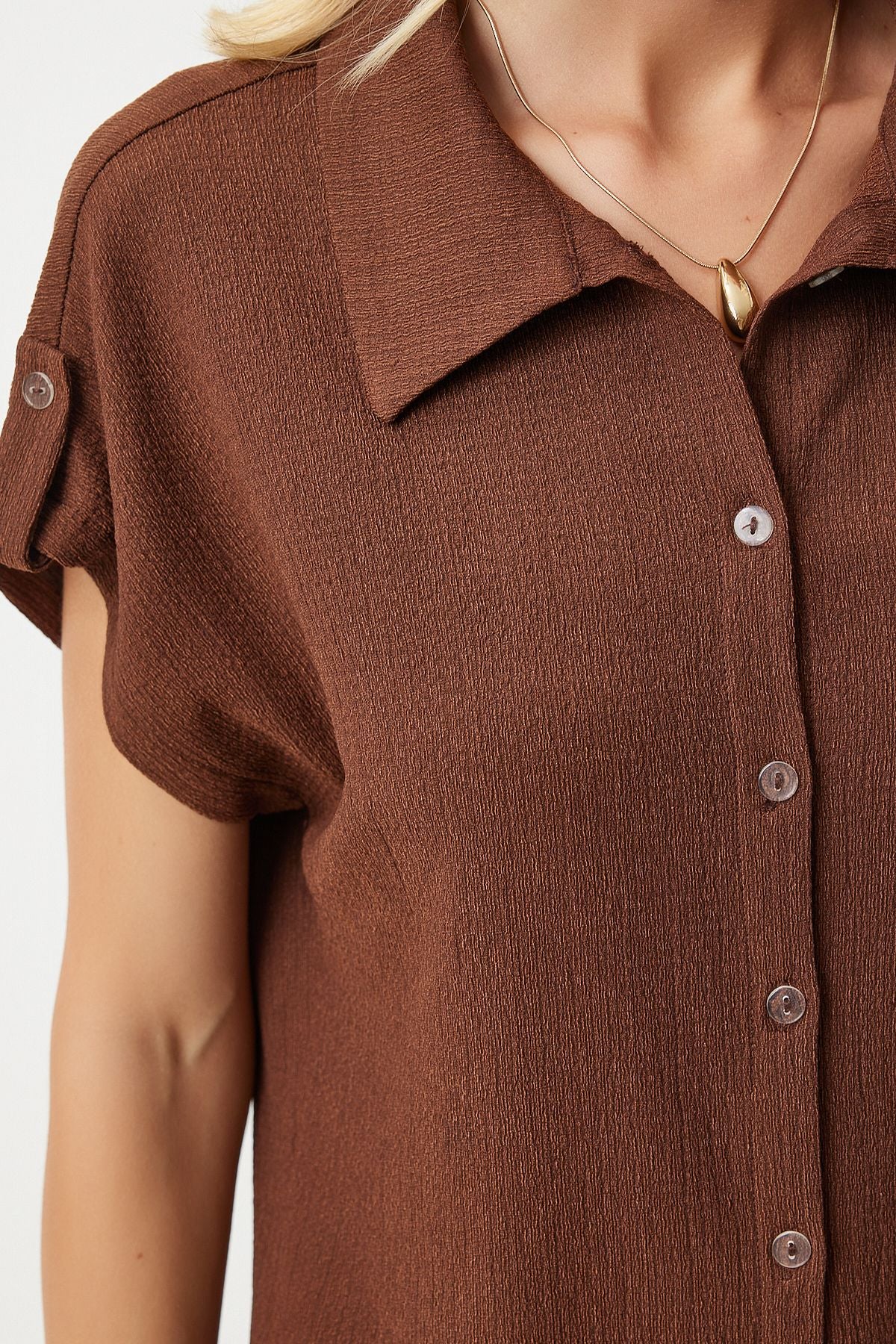 Female Brown Pocket Casual Knitting Shirt DD01325