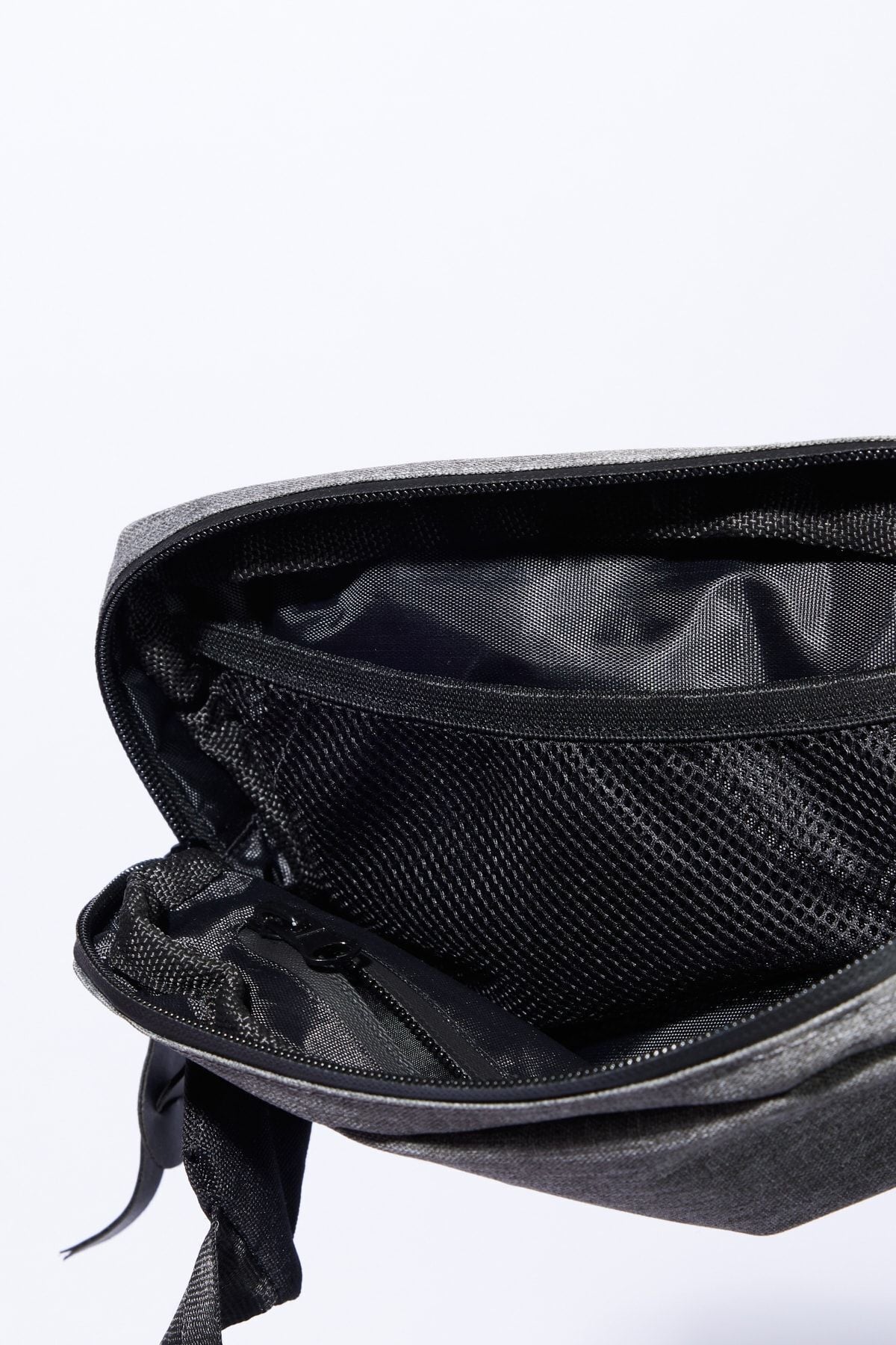 Men's Gray-Black Double Parts Zipper Low Bag