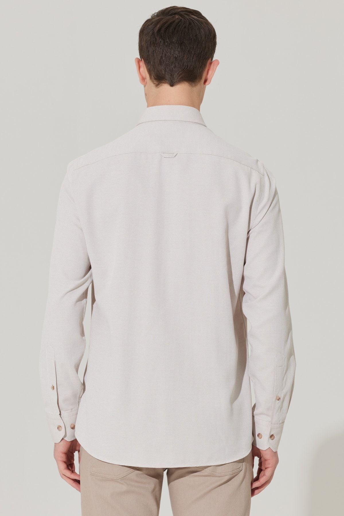 Men's Beige Slim Fit Narrow Cutting Buttoned Cotton Cotton Amelor Shirt