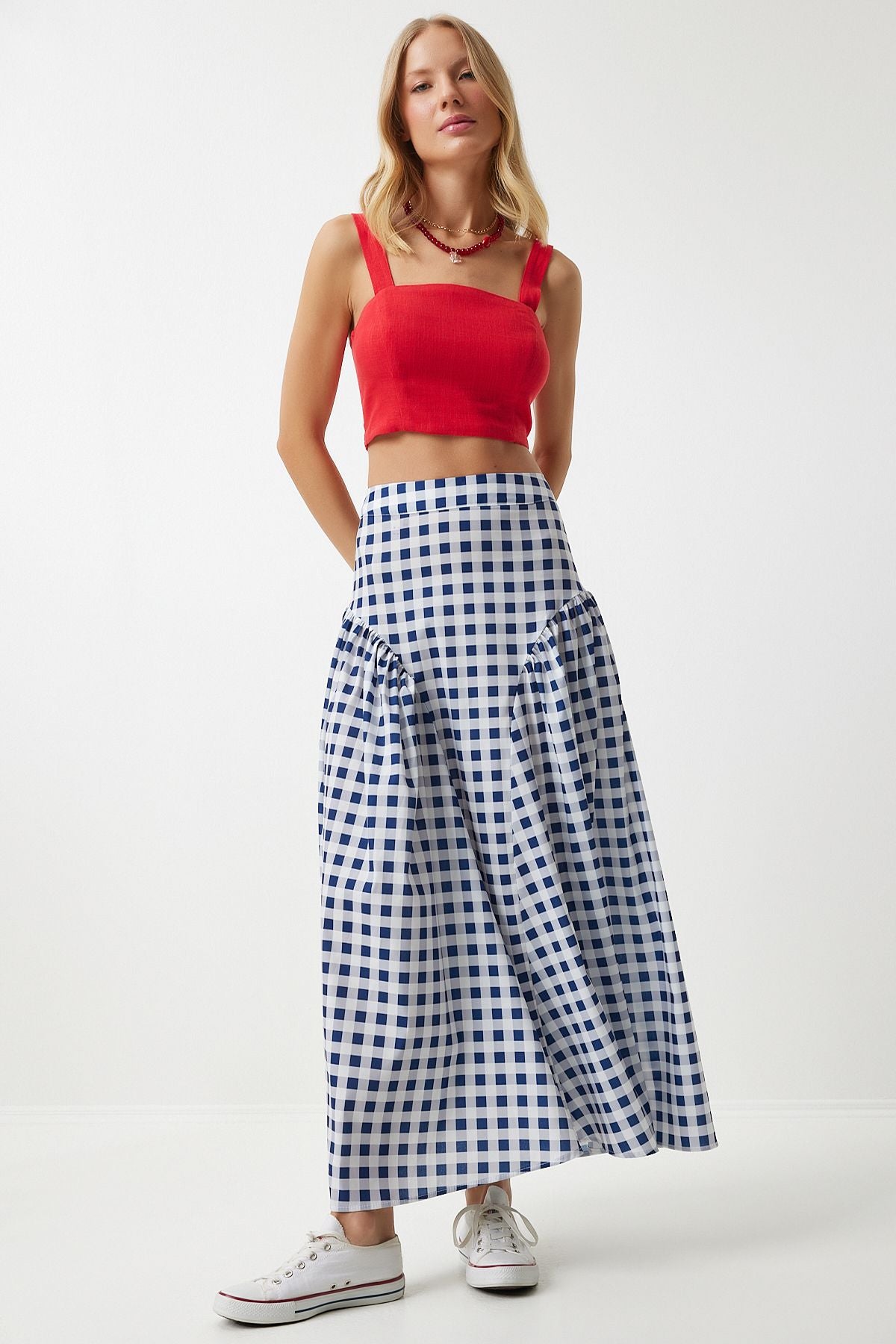 Women's Blue Pötikare Volan Summer Poplin Skirt UL00024