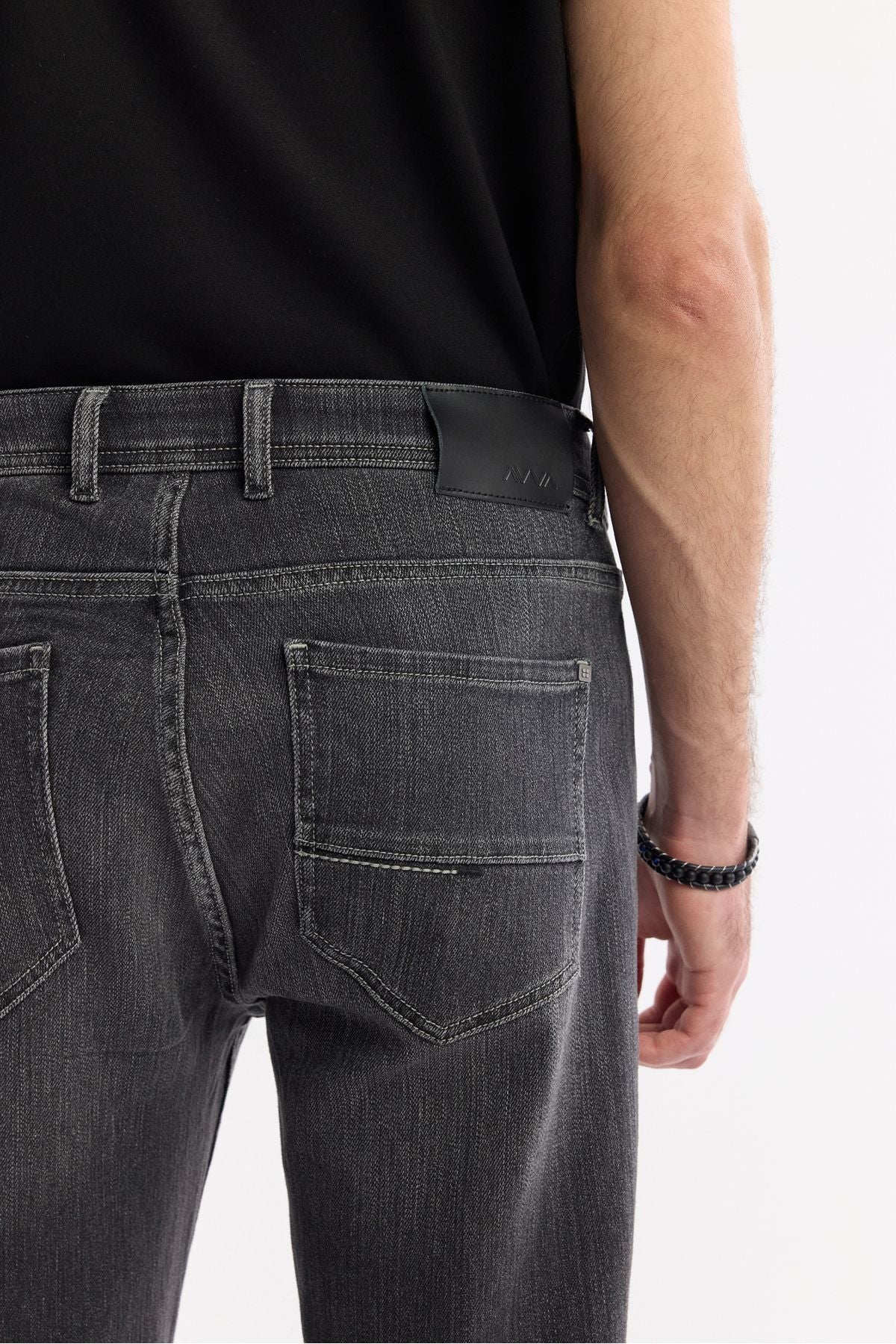Men's anthracite stone washing knitted slim fit denim pants A51y3513