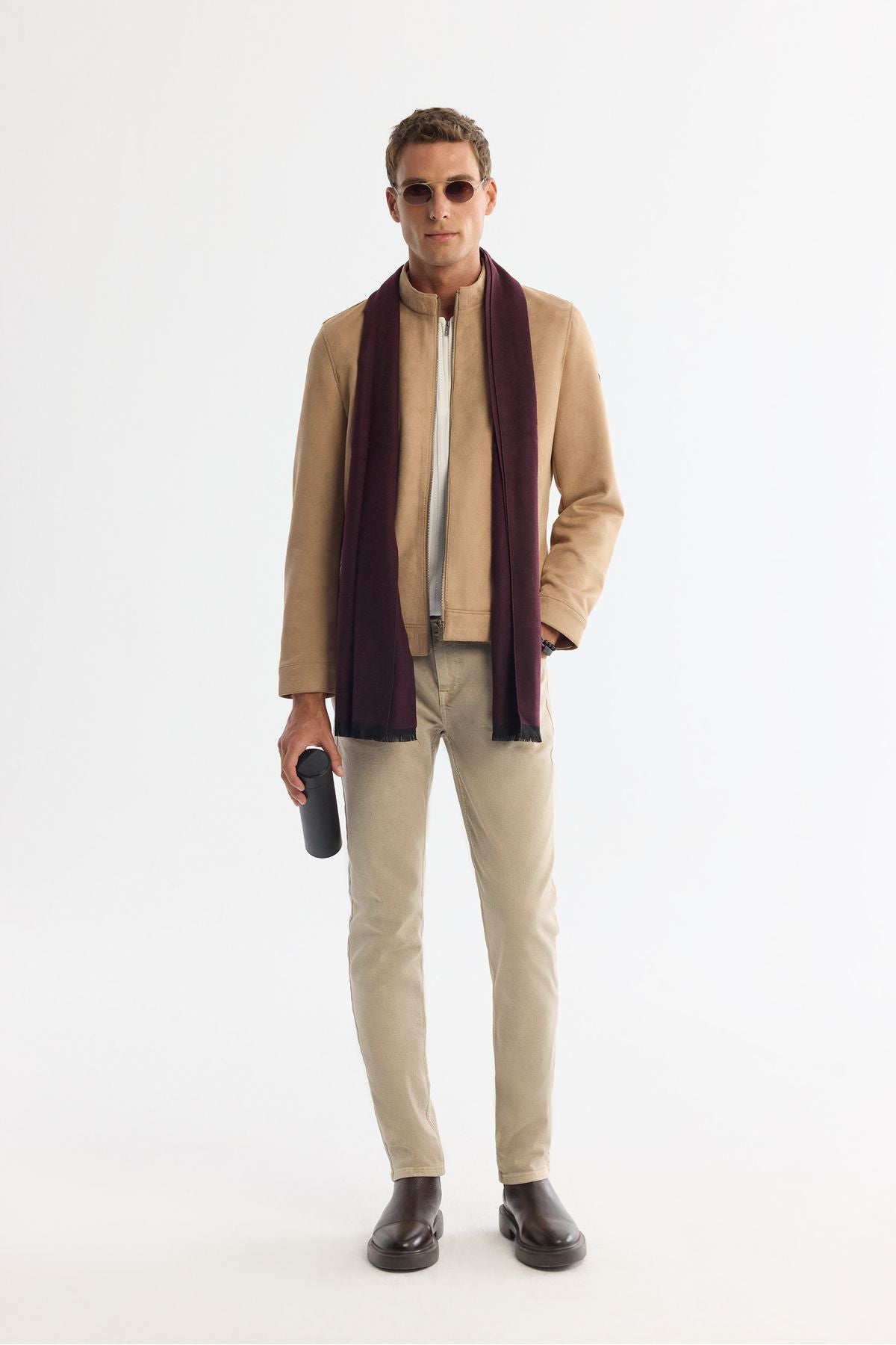 Men's Beige Suede Tissue Pre -Zipper Fine Mont B006002