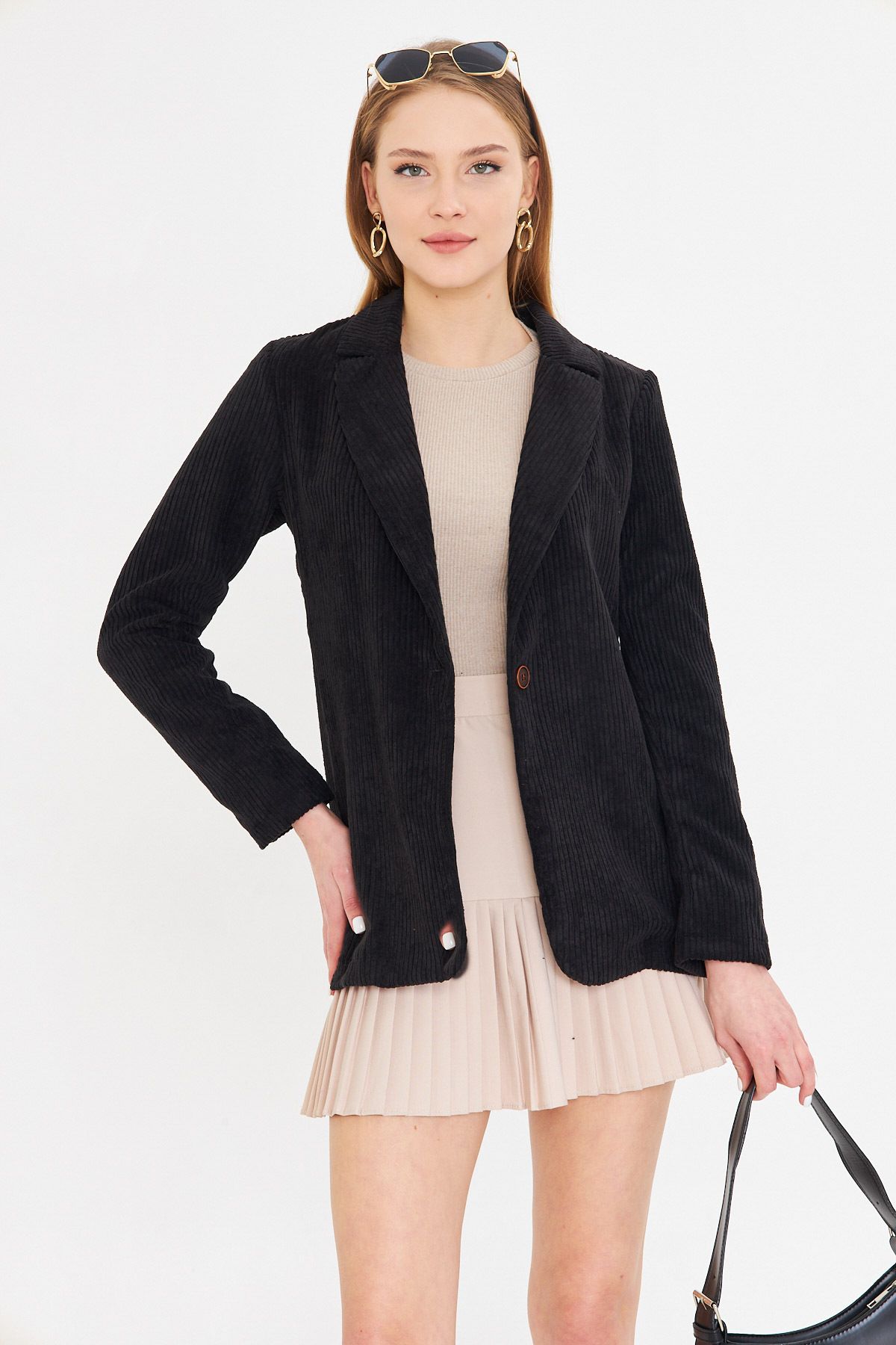 Woman Black Single button Velvet Jacket ARM-25K001108