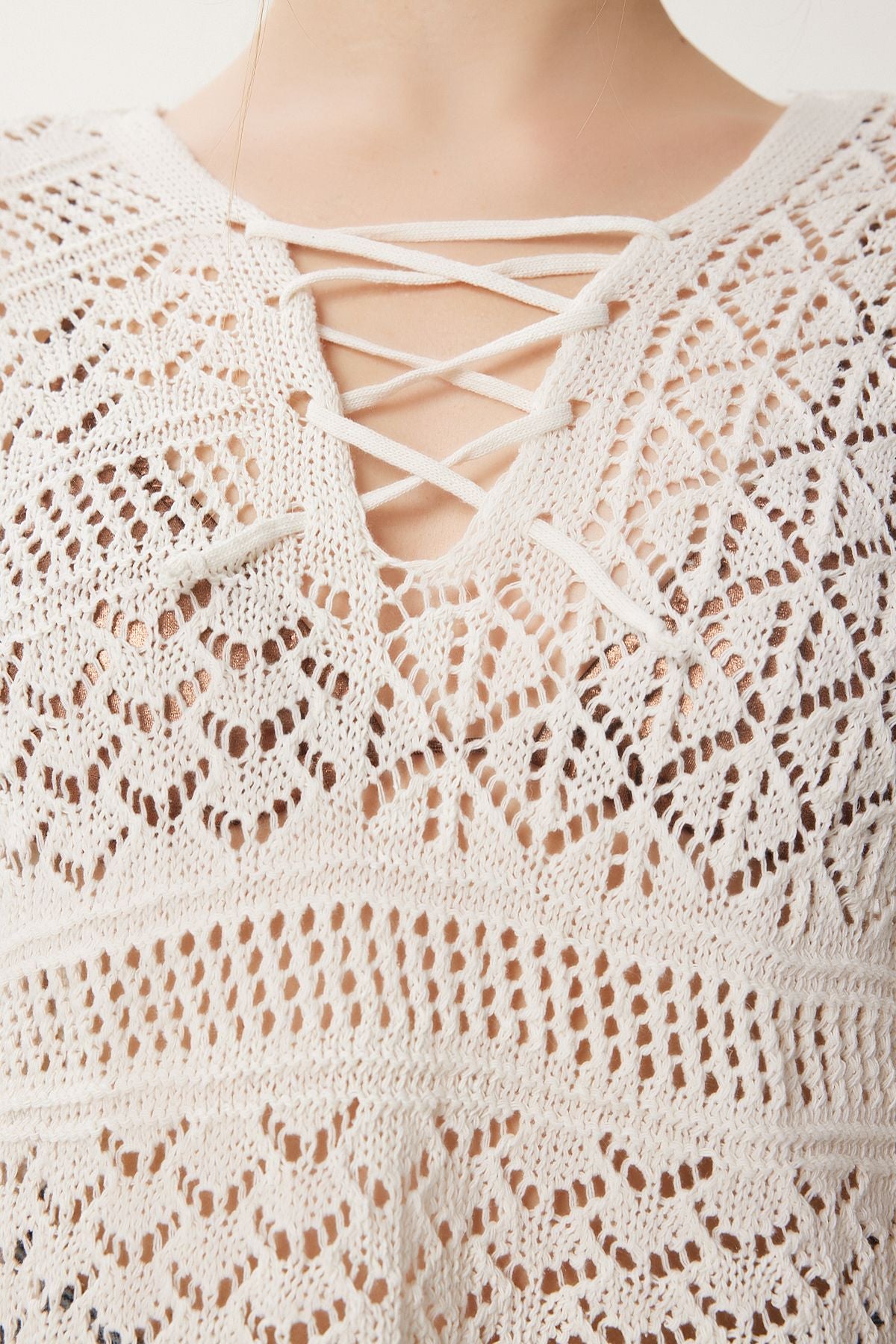 Cross -rope cottage openwork knitwear sweater