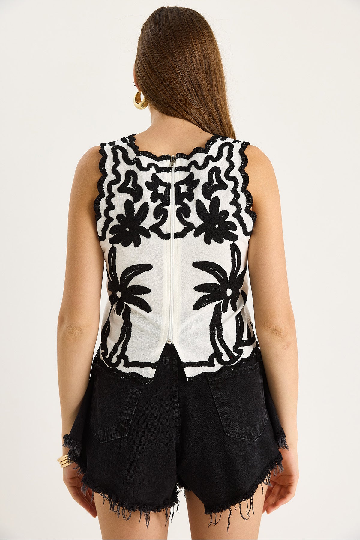 Women's Zippered Back Embossed Embroidered Blouse 60283465