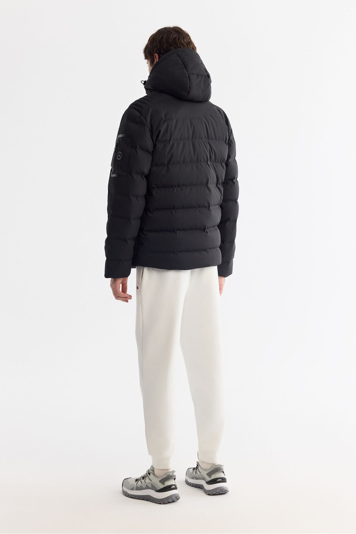 Men's black hooded goose feather water repulsion windproof thermometre swelling coat A42y6157