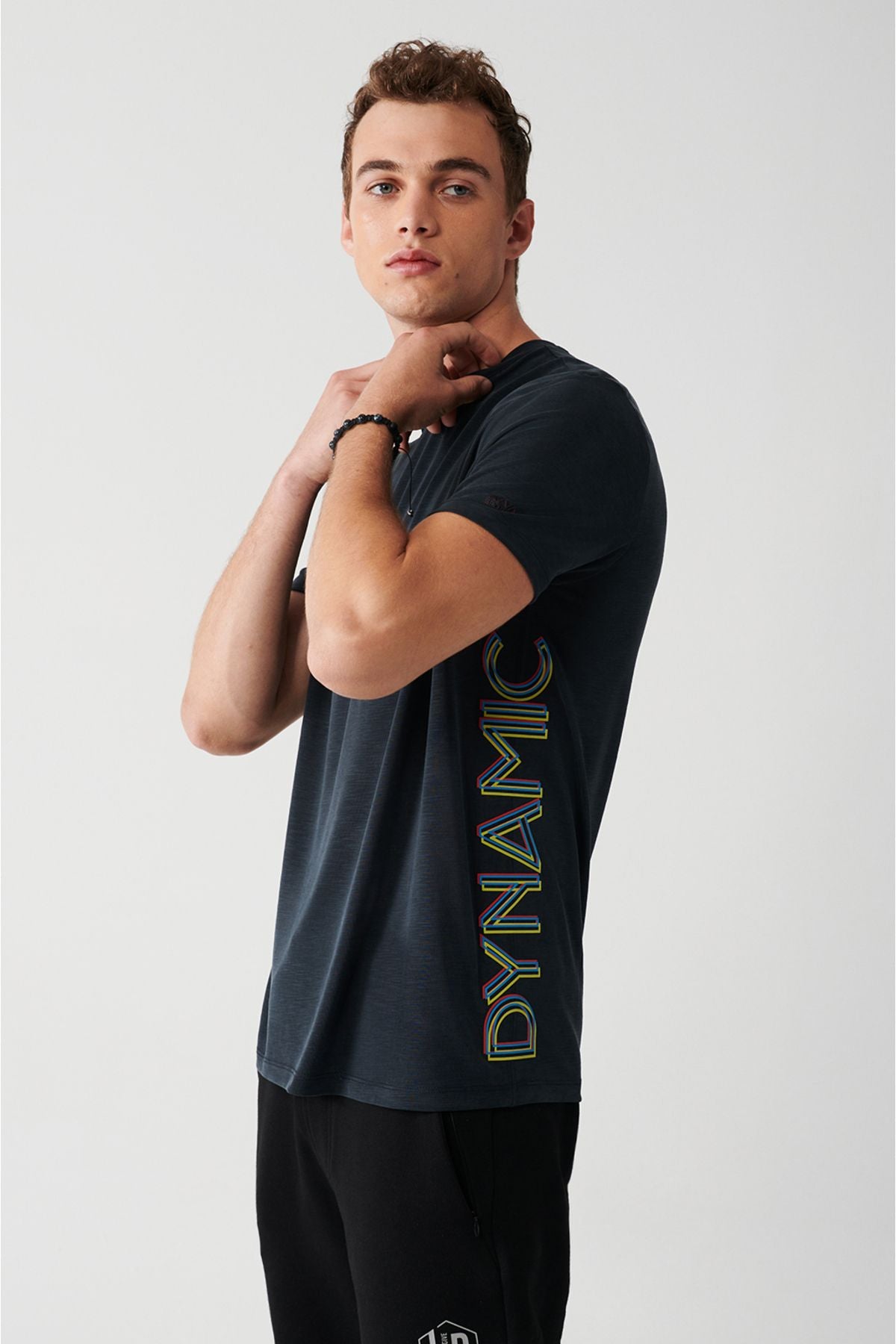 Men's anthracit soft touch bike collar printed T-shirt A31y1039