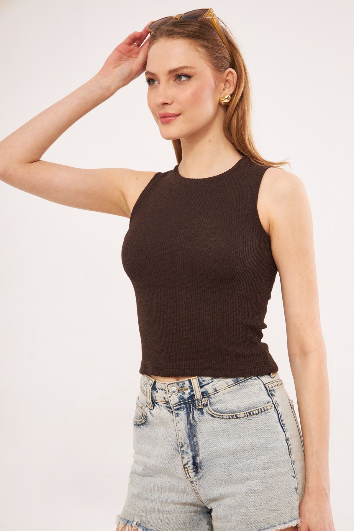 Female Coffee Bicycle Bike Sleeveless Wick Blouse ARM-24Y133005