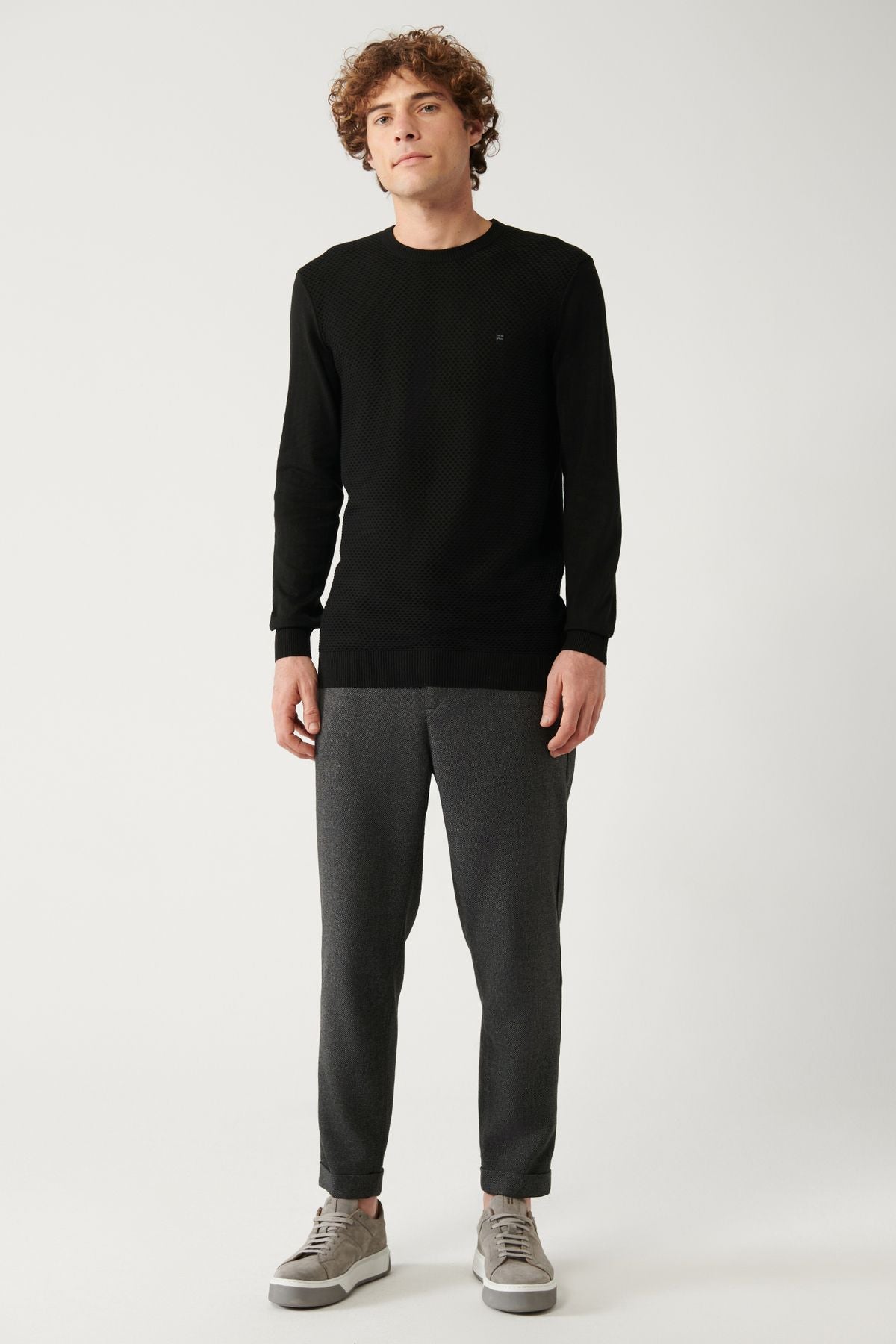 Men's black bike collar cotton knitwear sweater E005105