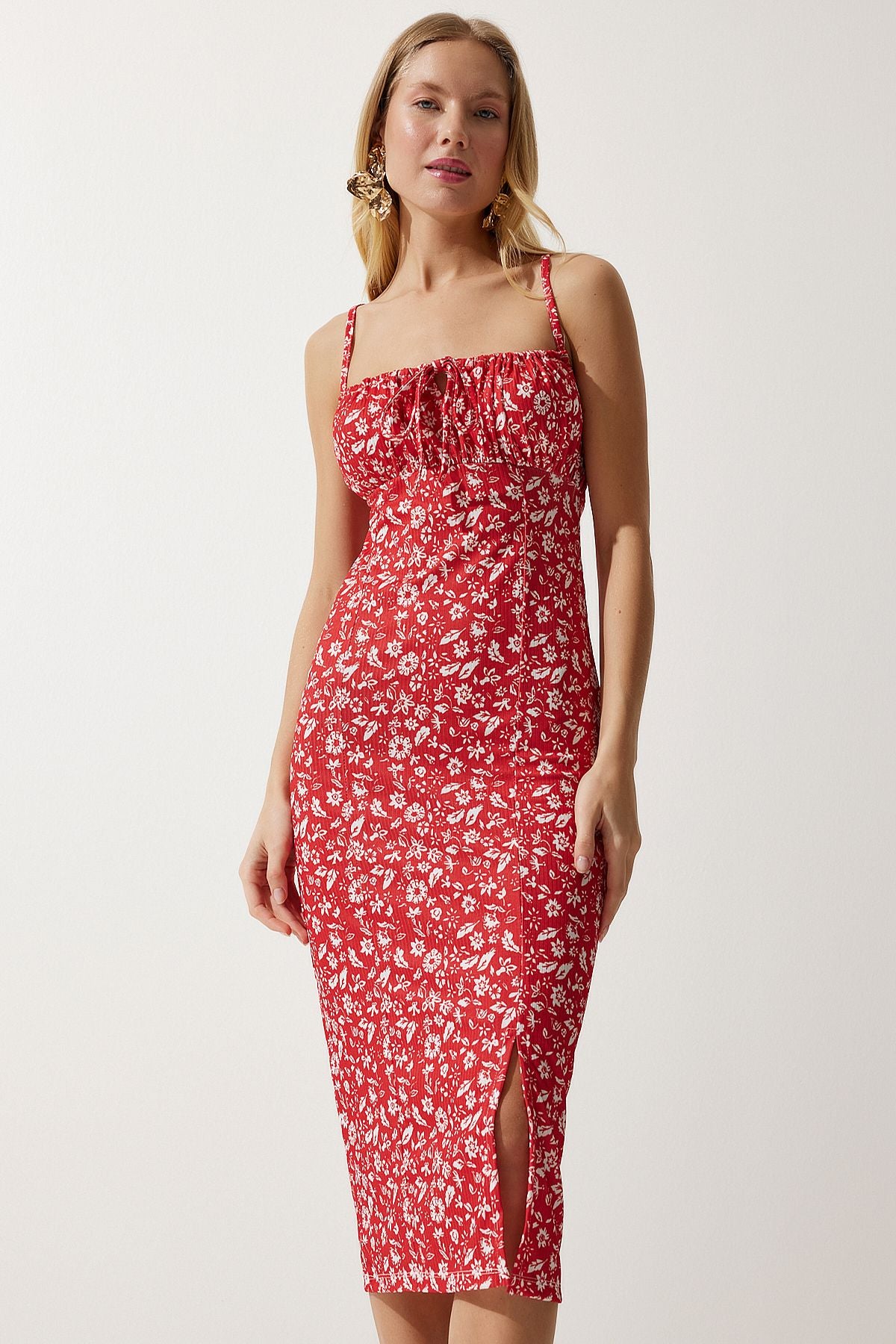 WOMEN WHITE RED FLOWER SILED SUMMER Knitting Dress CI00029