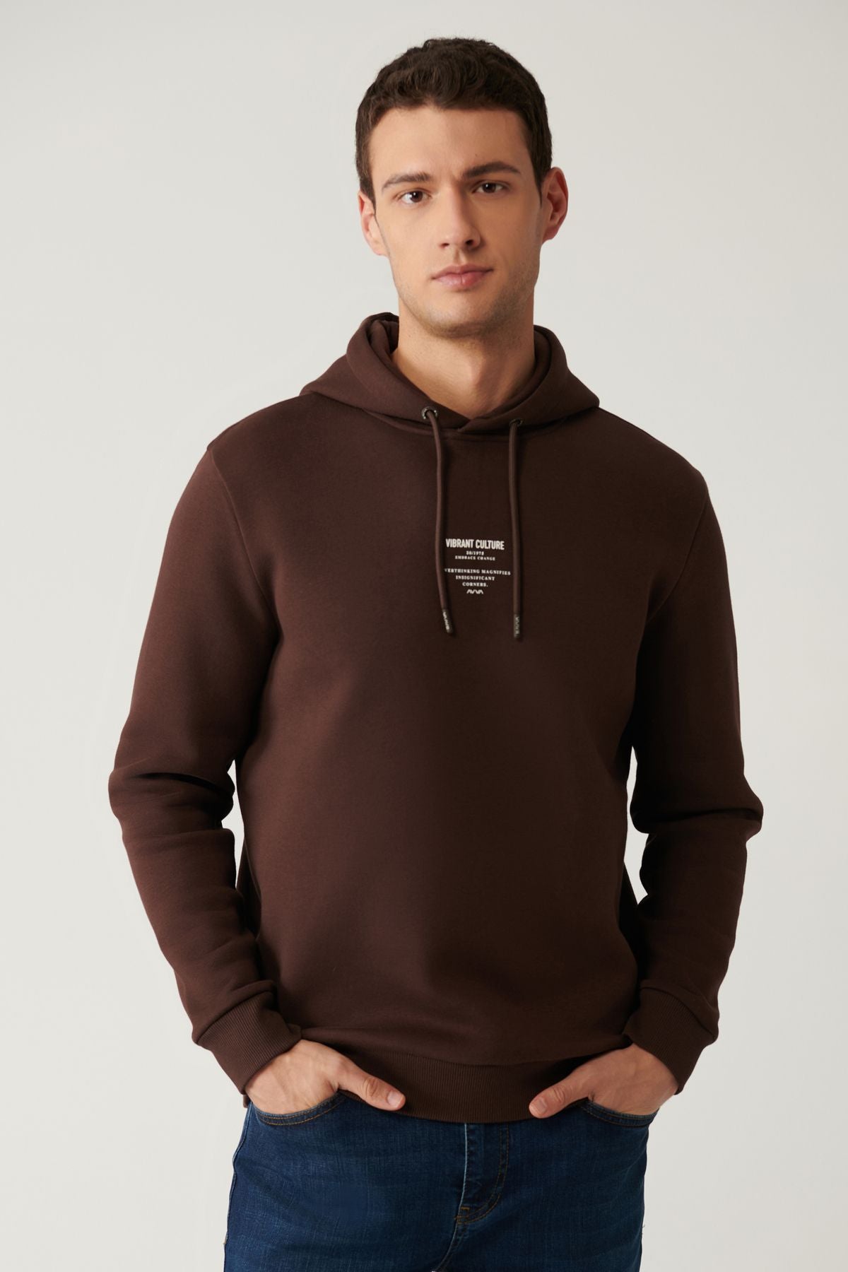 Men's brown hooded charted Sweatshirt A41y1247