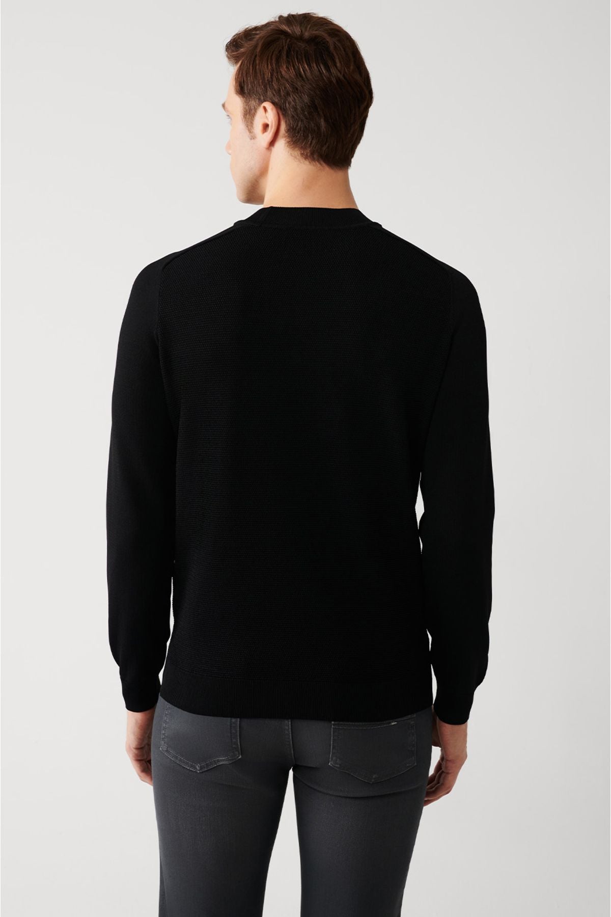 Men's black bike collar textured rayon knitwear sweater A32y5107