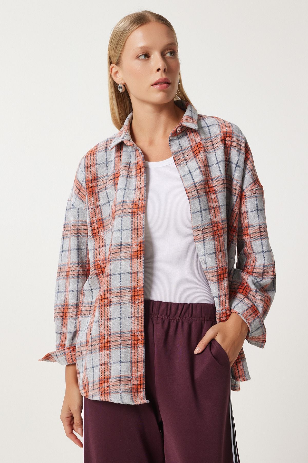Women's Gray Square Jacquard Woven Shirt to00155