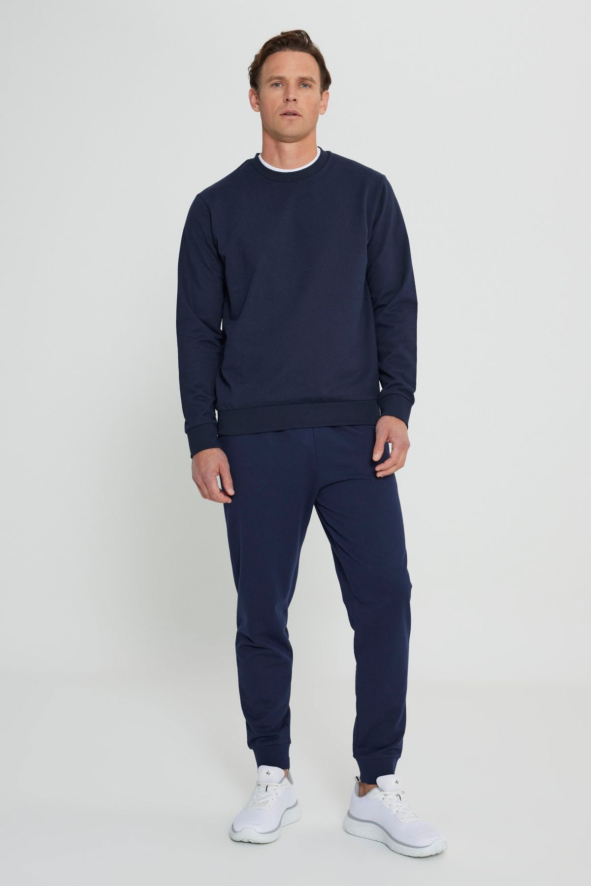 Men's Navy Blue Standard Fit Normal Cutting 2 Yarn Cotton Bike Collar Sweatshirt