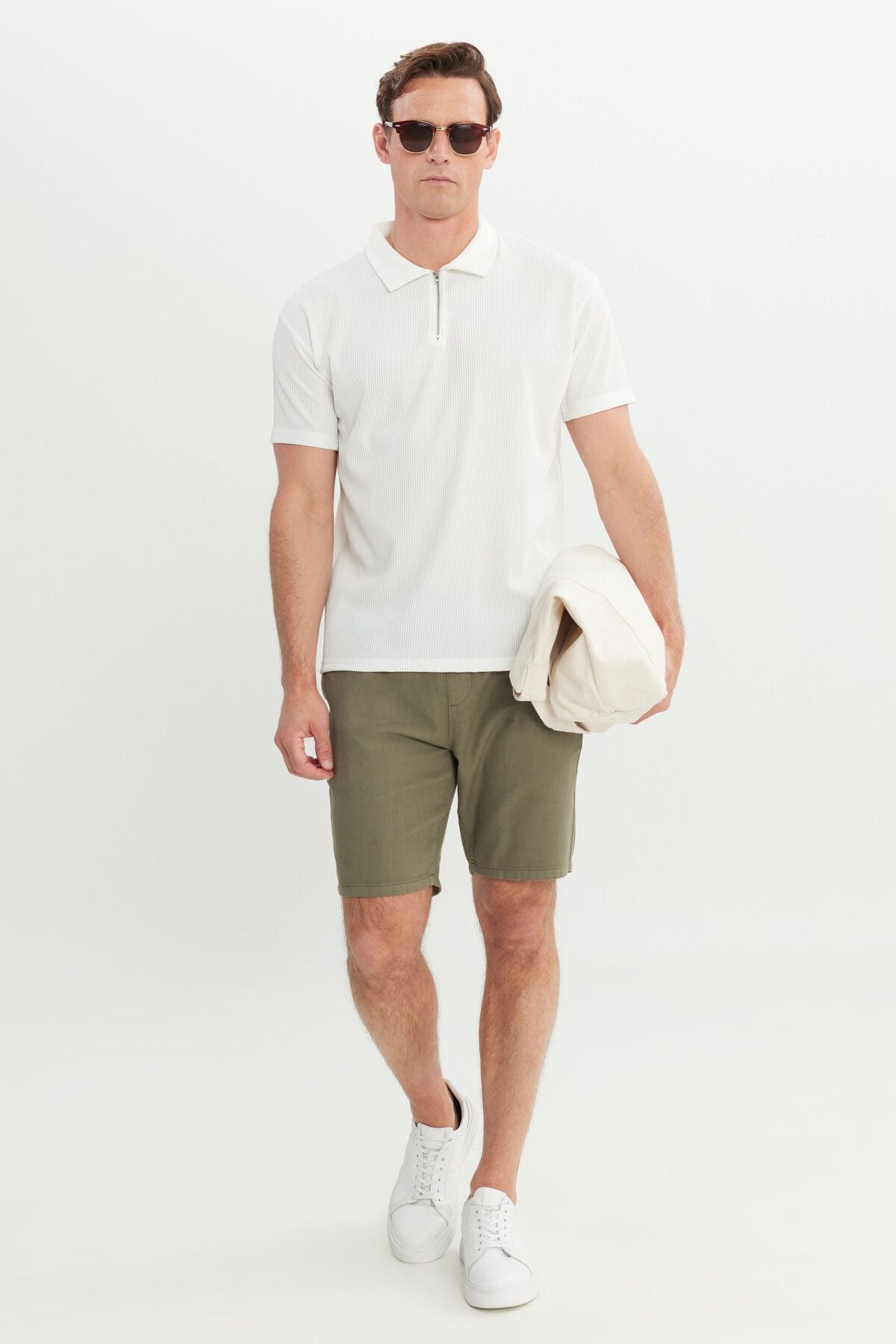 Men's ecru relax fit comfortable cut Polo Yaka Flexible T -shirt