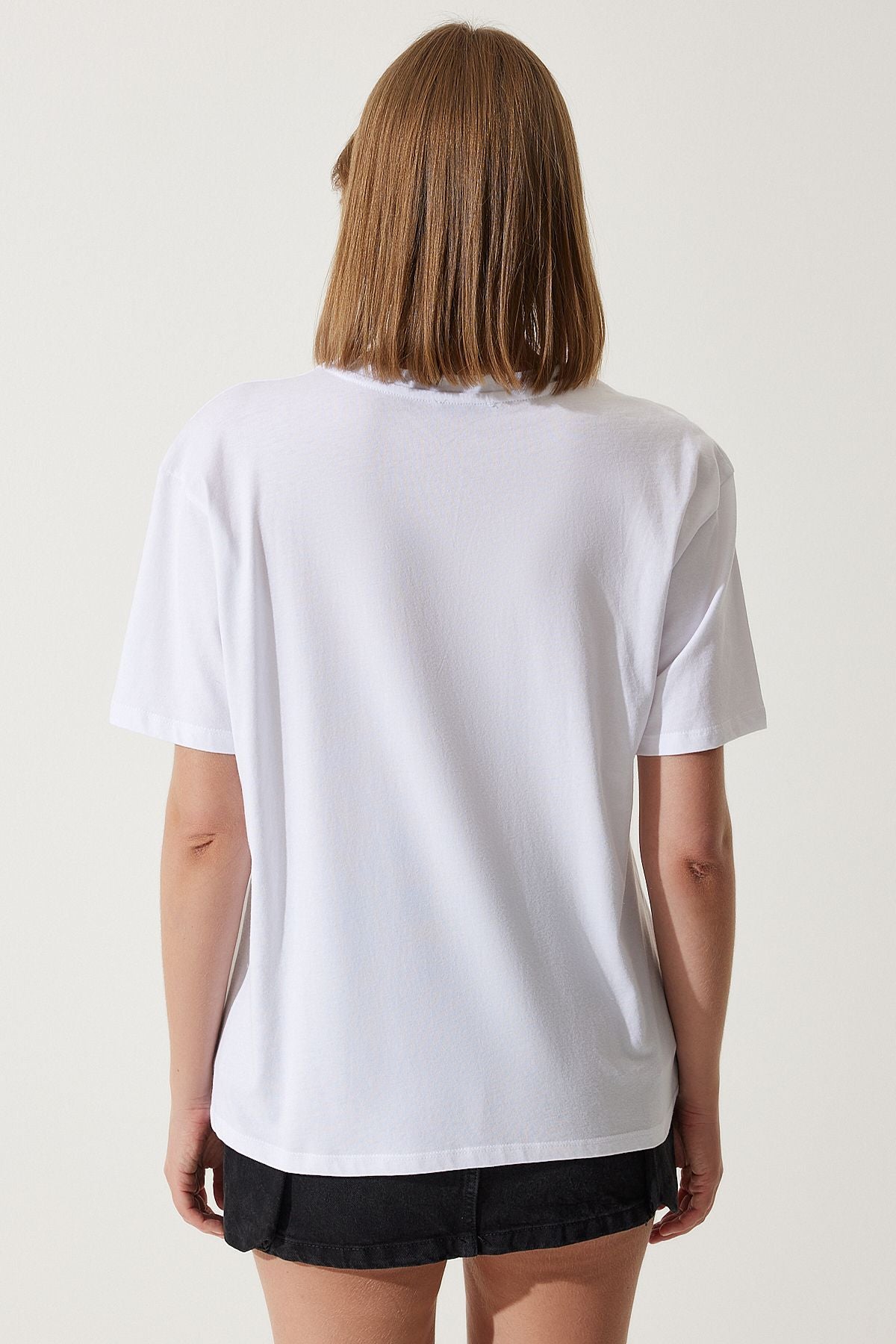 Woman White Printed Oversize knitting T-shirt wo00039