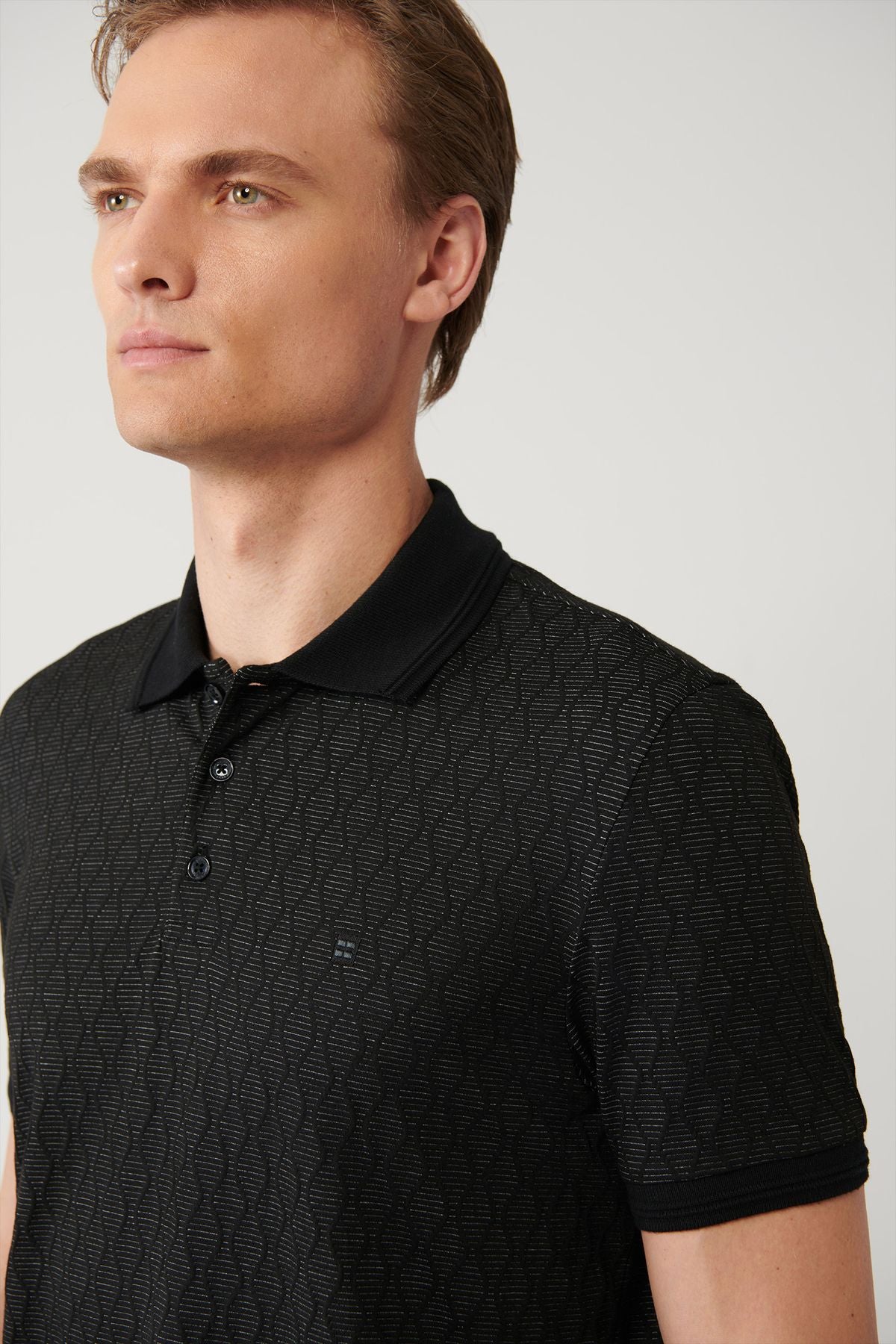 Men's Black 3 Buttoned Jacquard Polo Yaka T-shirt A41y1051