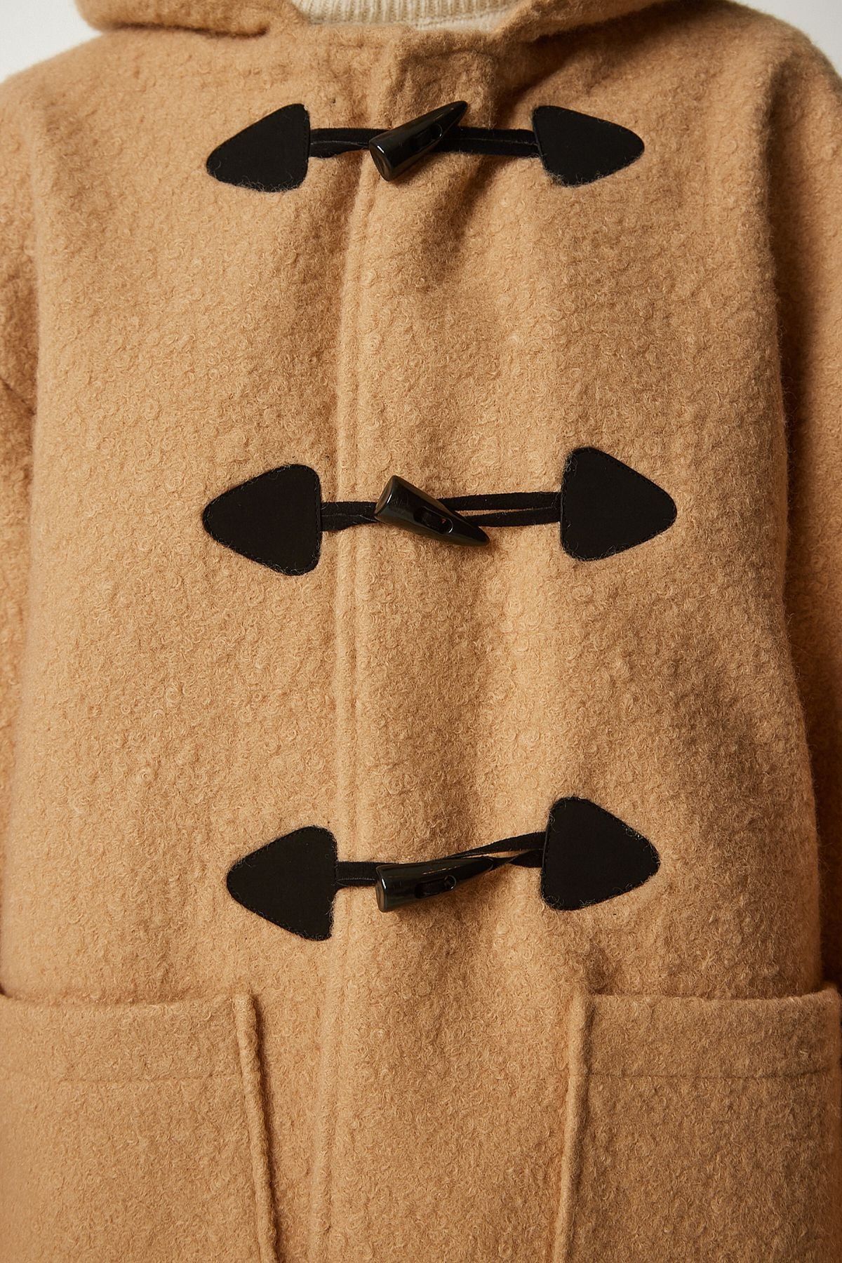 Female Biscuit Shepherd Buttoned Hooded Bouquet Coat to00117