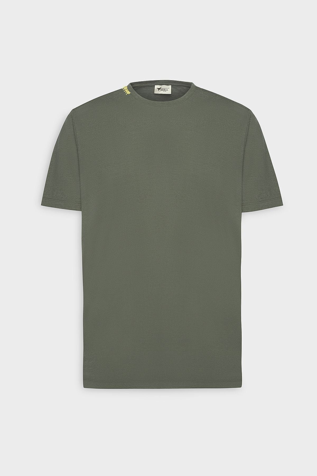 Men's Khaki Slim Fit Narrow Cut Bicycle Collar Cotton T -shirt