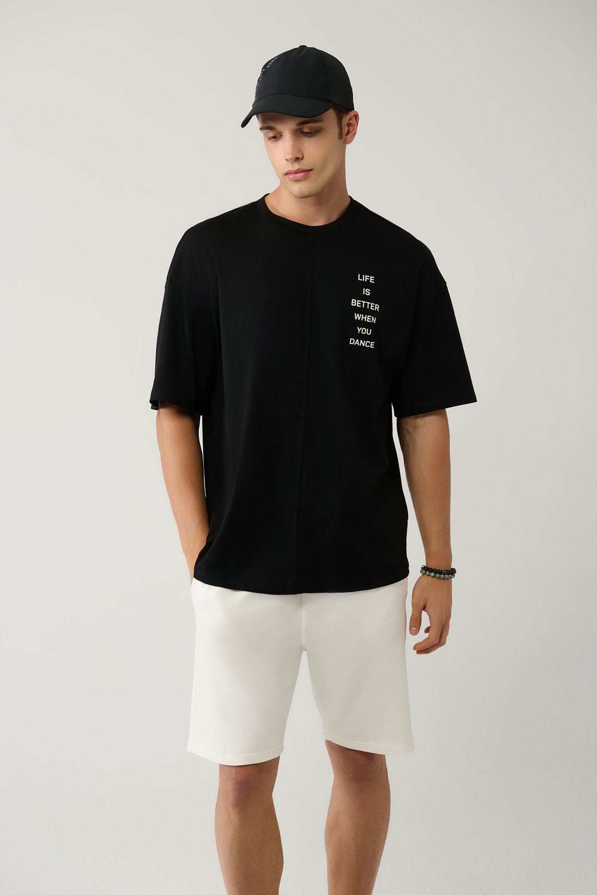 Men's Black 100 %Cotton Bicycle Collar Printed Cotton T-Shirt A41y1378