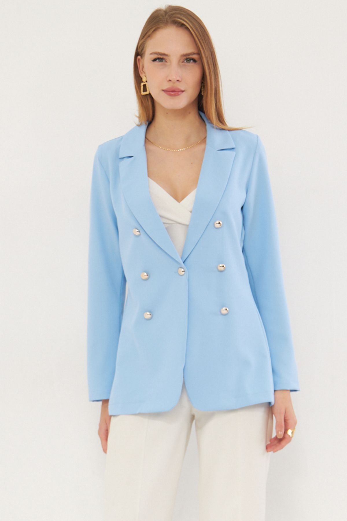 Female Baby Blue Buttoned Jacket ARM-20K001151