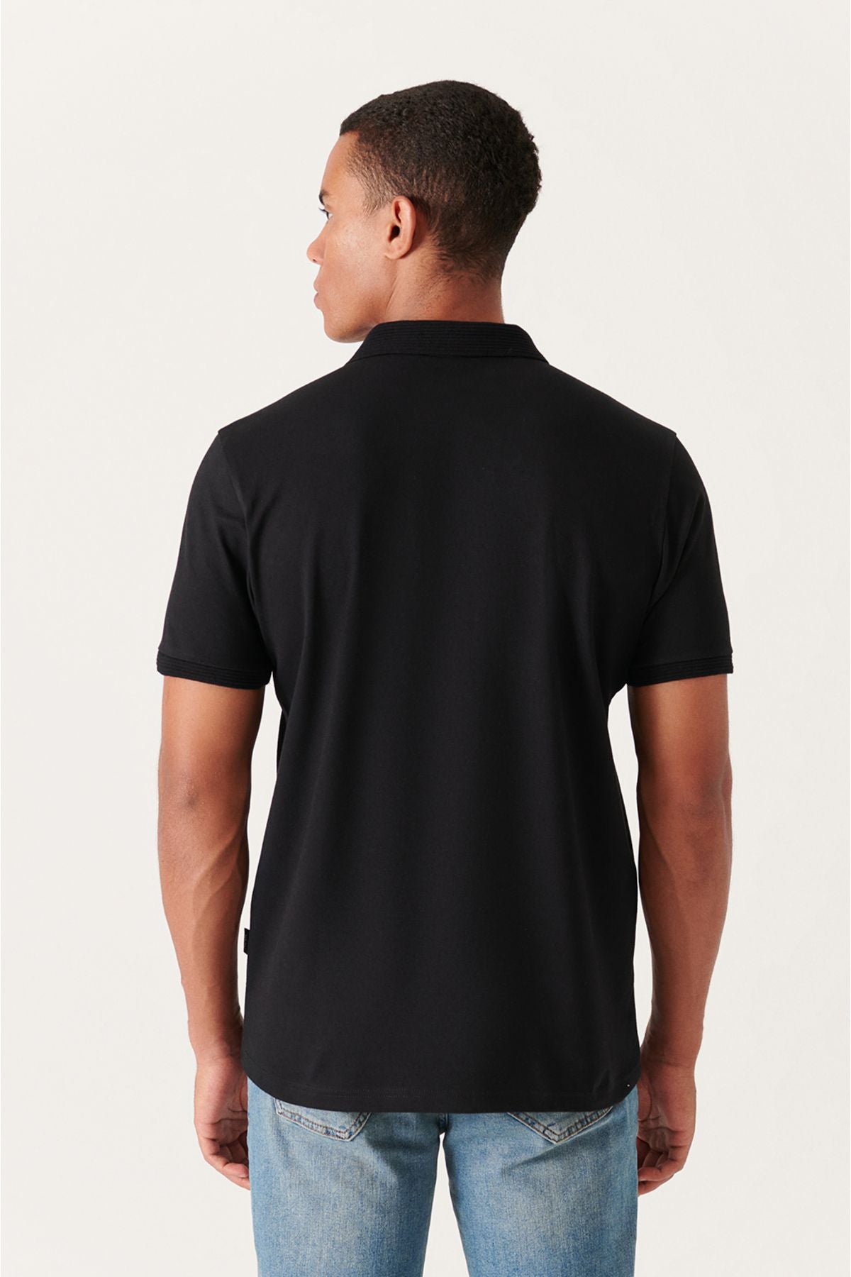 Men's Black 3 Button 100 %Corn Cotton Polo Yaka T-shirt B001027