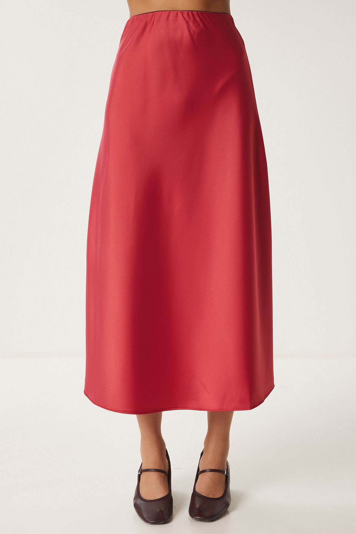 Woman Red Satin Surface Woven Skirt DP00224