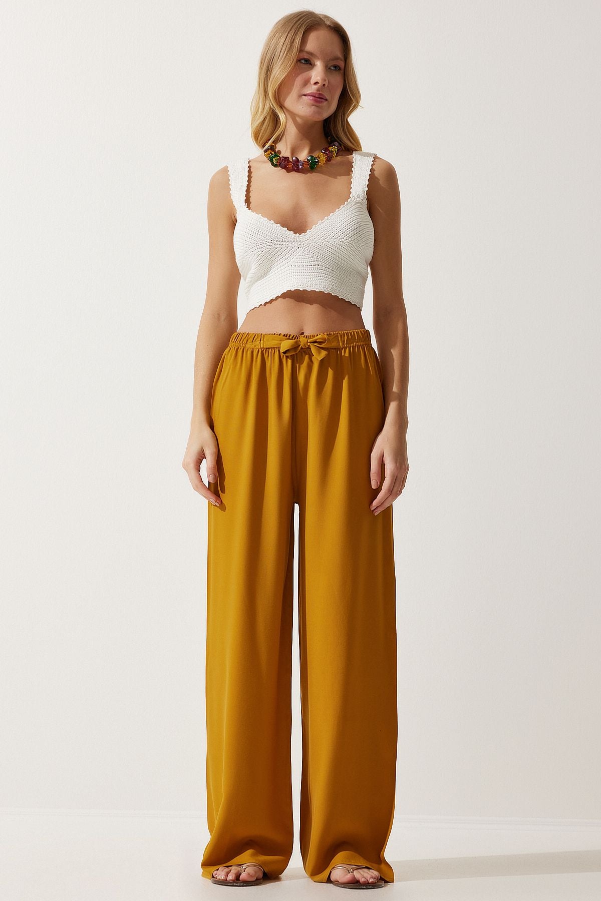 Female Mustard Summer Viscose Palazzo Pants EN00610