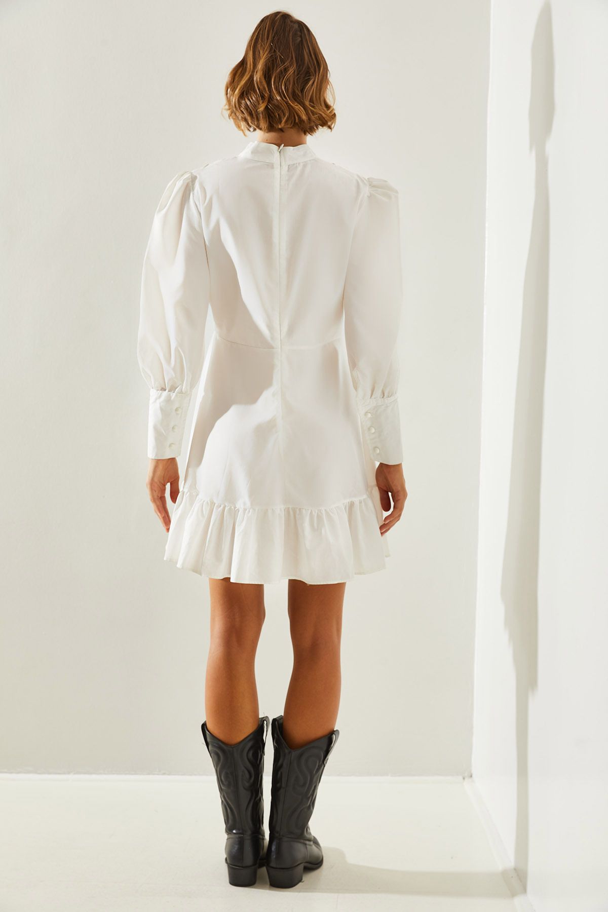 Female Biye Detailed Skirt with Ruffle Hidden Zipper Dress 22456 60251498