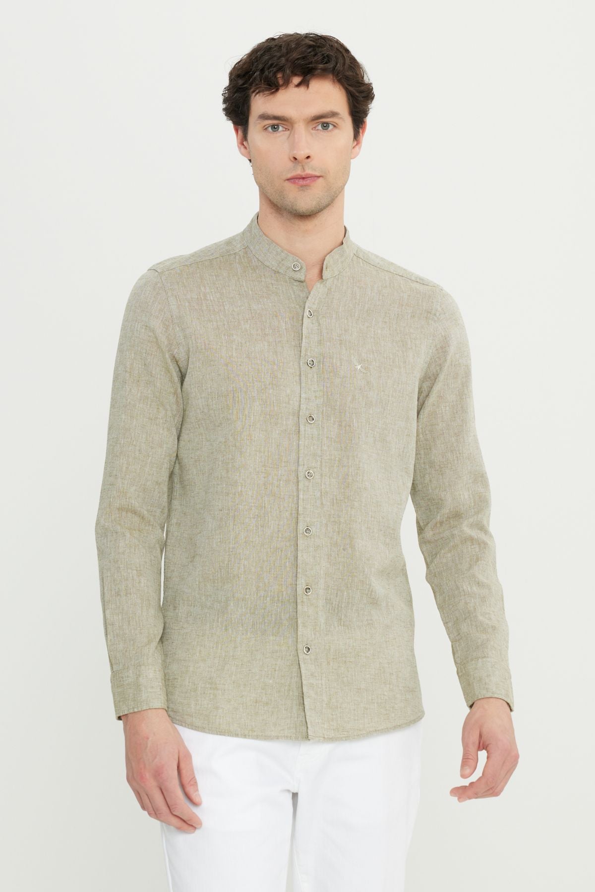 Slım hernia narrow cut dominant collar linen shirt