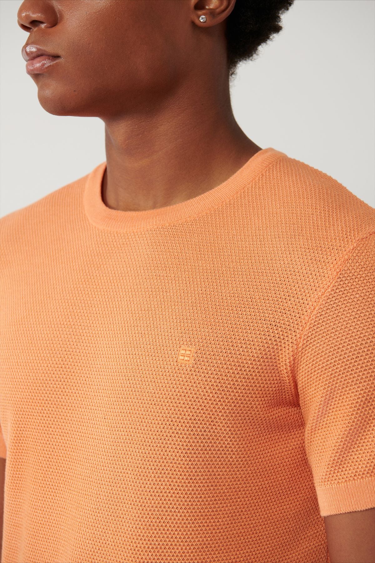 Men's Orange Modal Bicycle Collar Capulus Ribanian knitwear T-shirt B005010