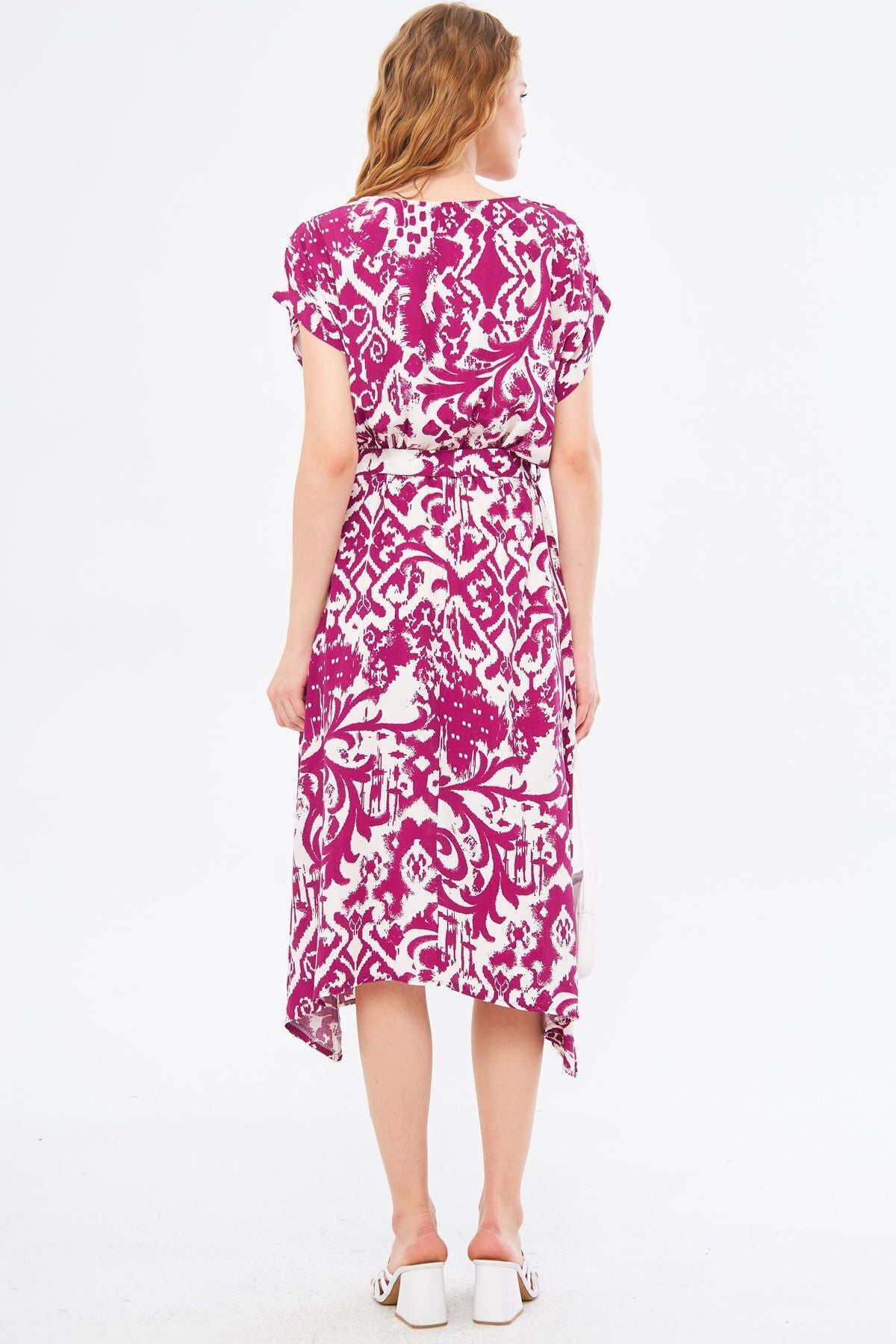 Woman Purple Waist Title Tinded Patterned Dress ARM-221044