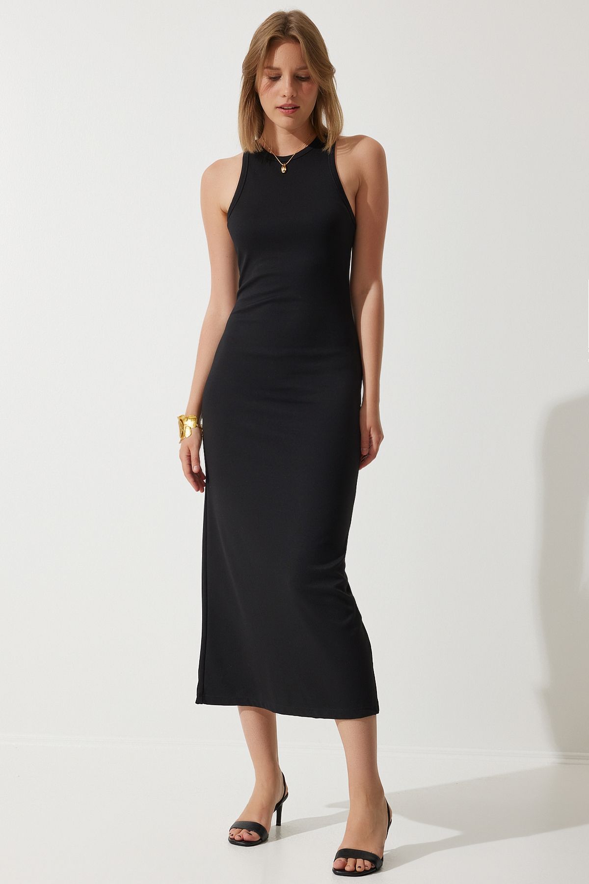 Women's black weightlifting collar cottage steel knitting long dress BP00159
