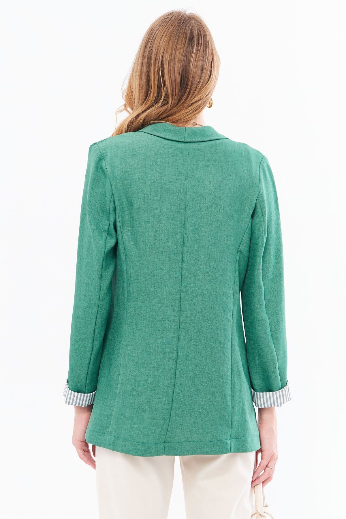 Female Cagla Green Integorm Striped Single button Jacket ARM-22K001122